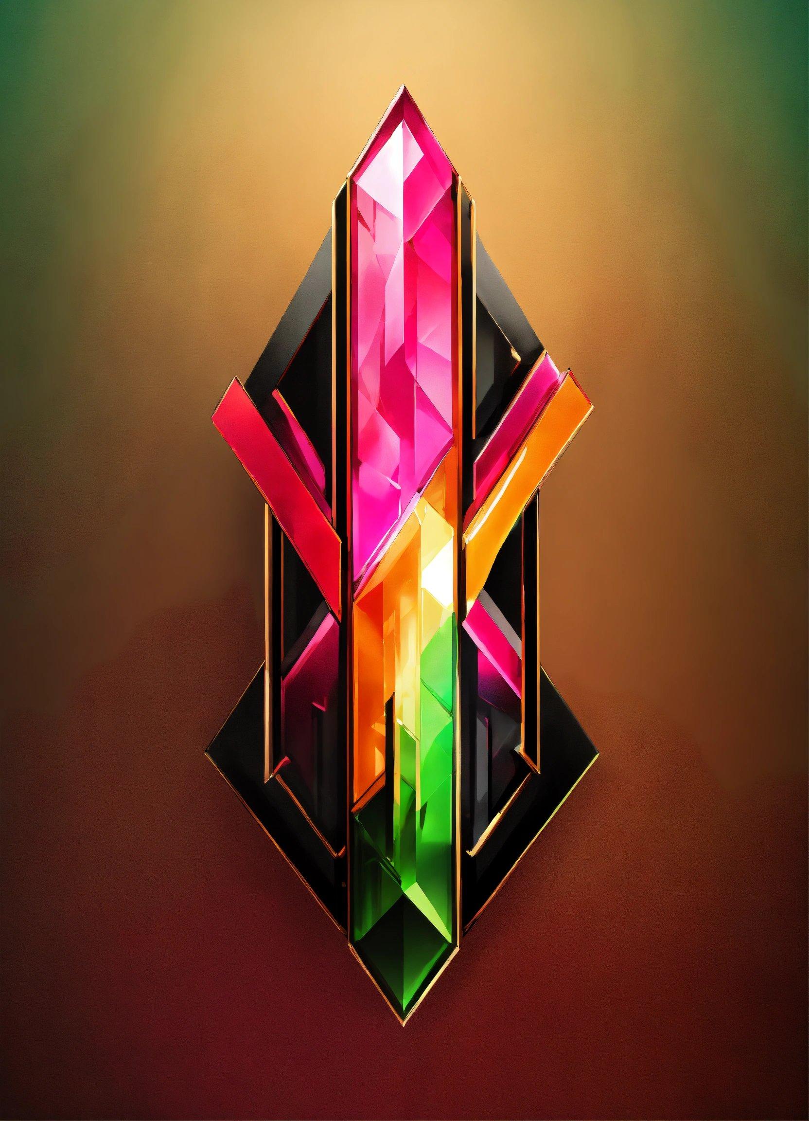 A Colorful Geometric Object With A Red, Green, Yellow, And Pink Color Scheme