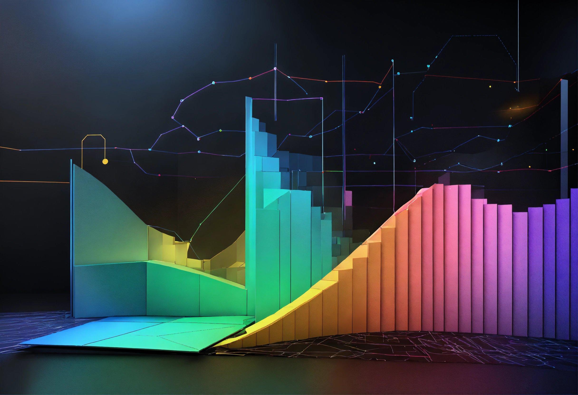 A Colorful Graphic Of A Stair Case In A Dark Room