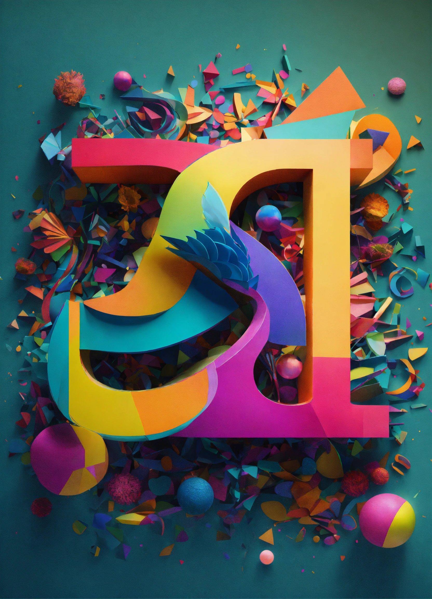 A Colorful Letter Surrounded By Confetti And Balloons