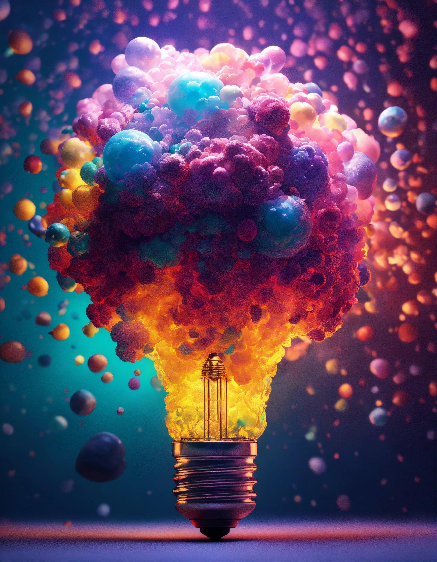 A Colorful Light Bulb With Bubbles Floating Around It