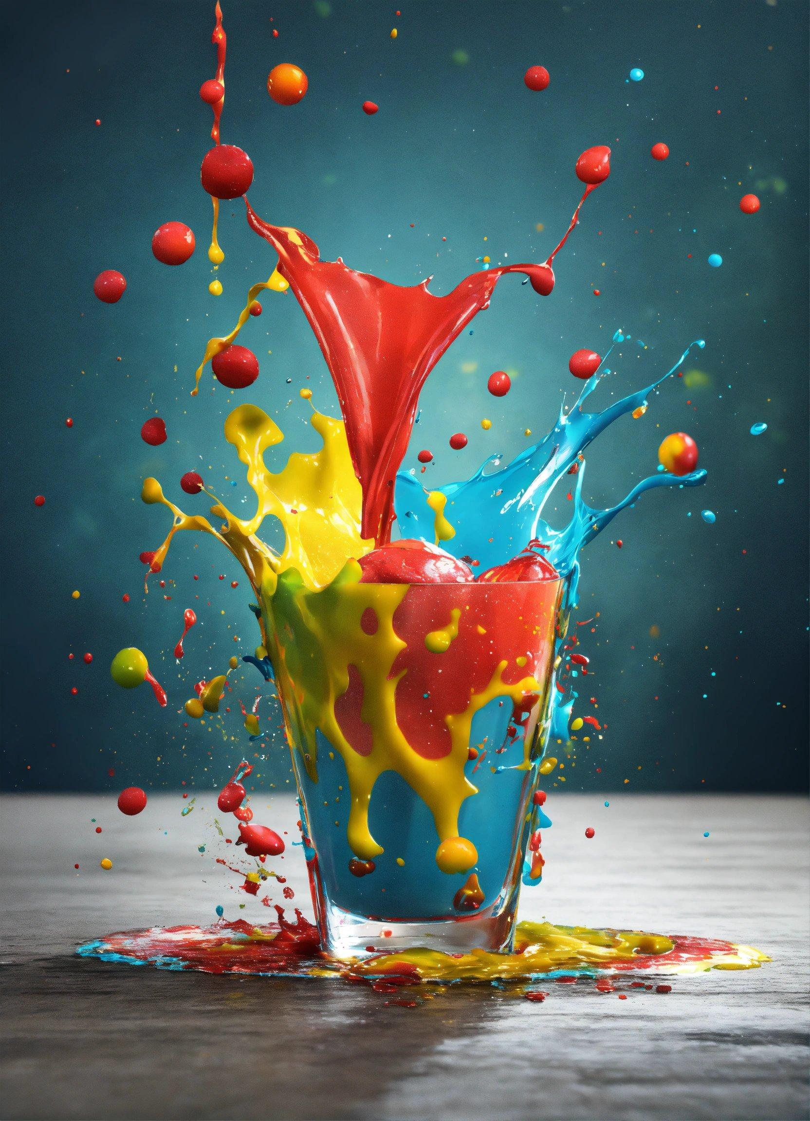 A Colorful Liquid Splashing Into A Glass