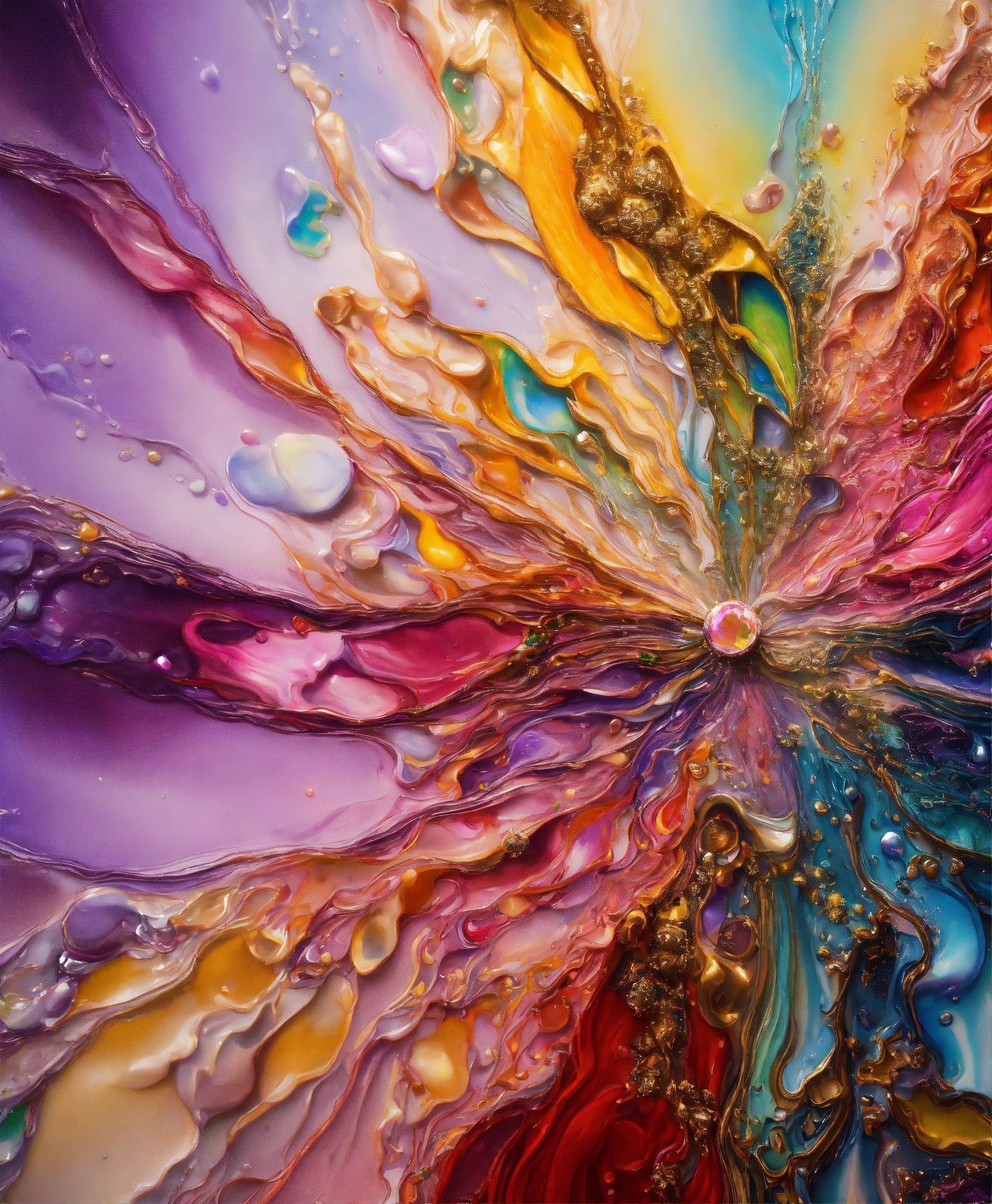 A Colorful Painting With Lots Of Drops Of Water