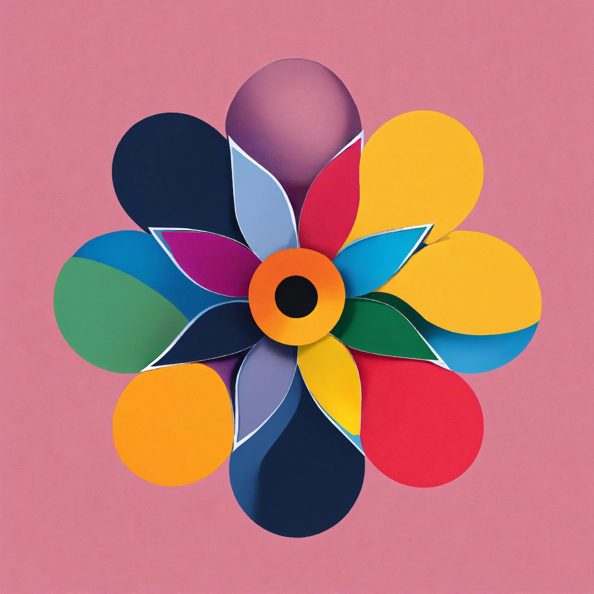 A Colorful Paper Flower On A Pink Background