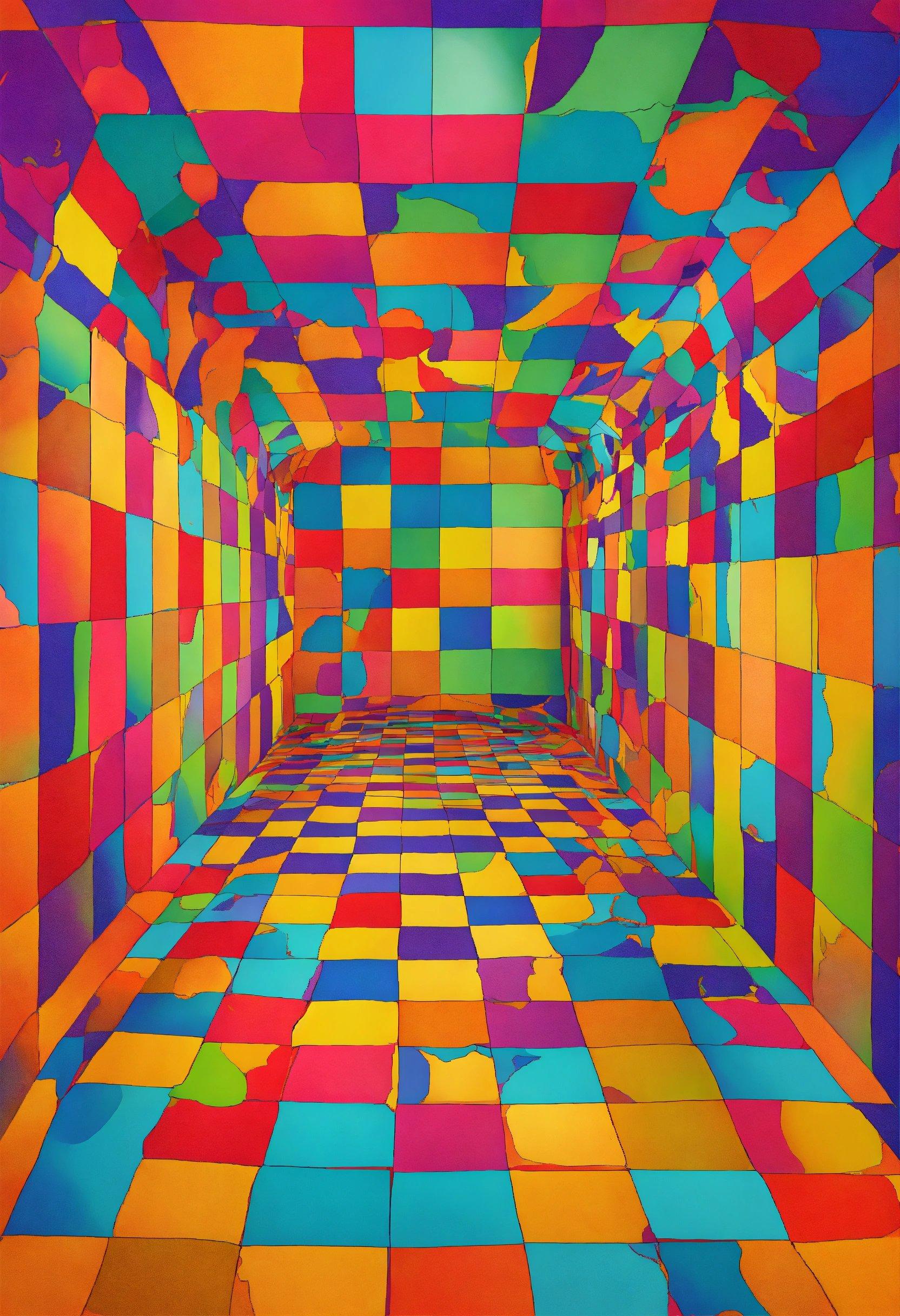 A Colorful Room With A Checkered Floor And Walls