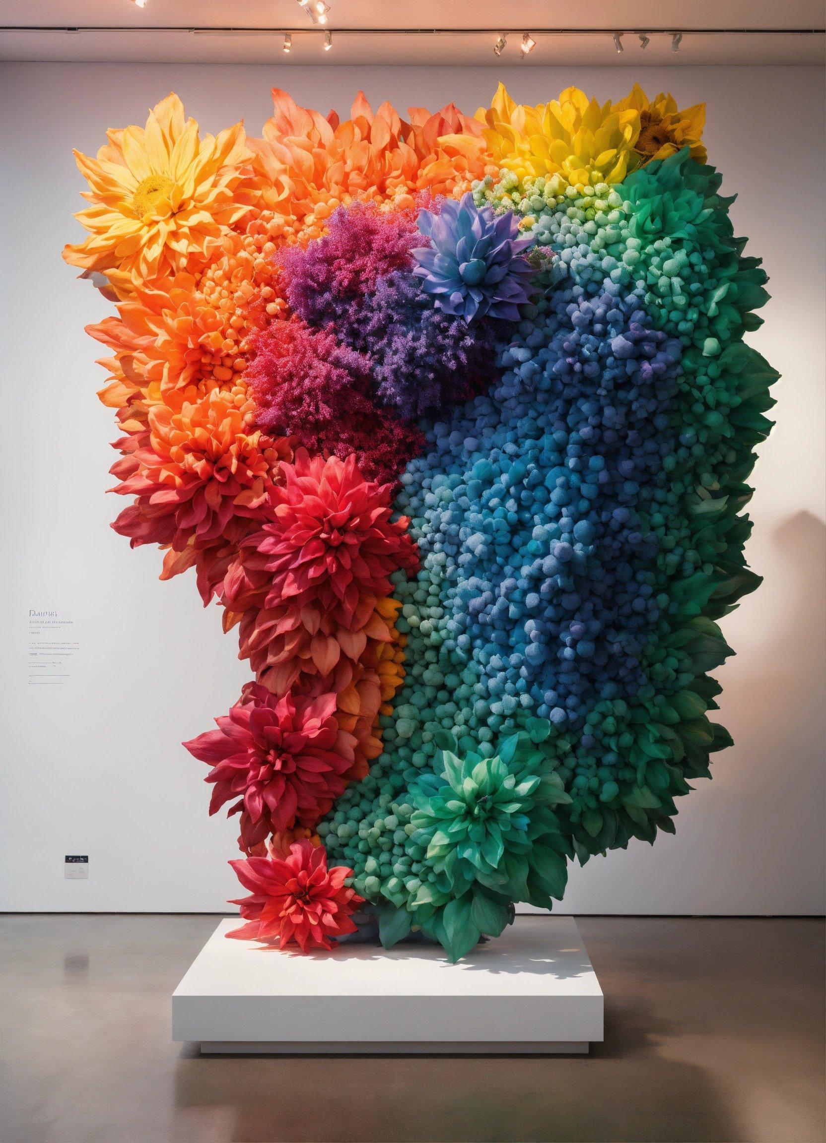 A Colorful Sculpture Of Flowers On A White Pedestal