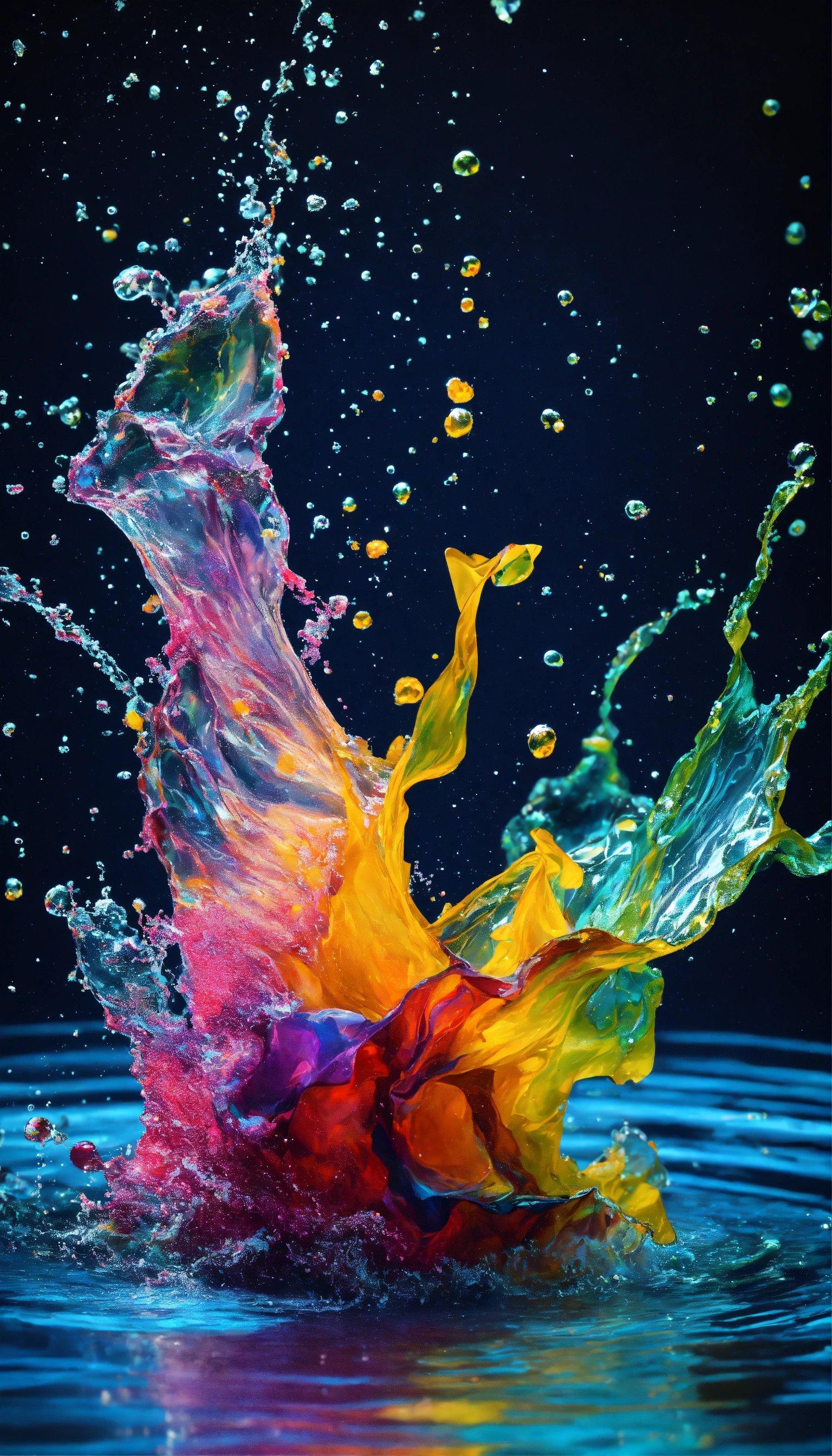 A Colorful Splash Of Water On A Black Background