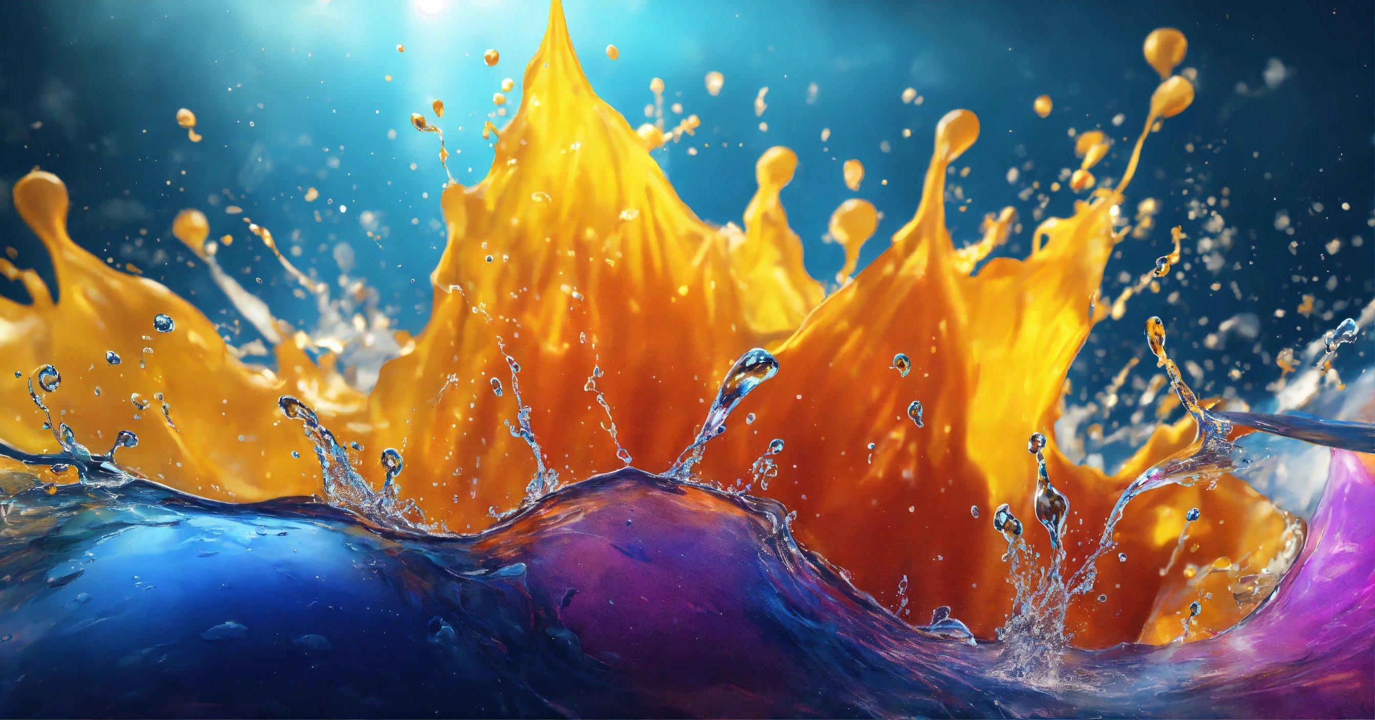 A Colorful Splash Of Water On A Blue Background