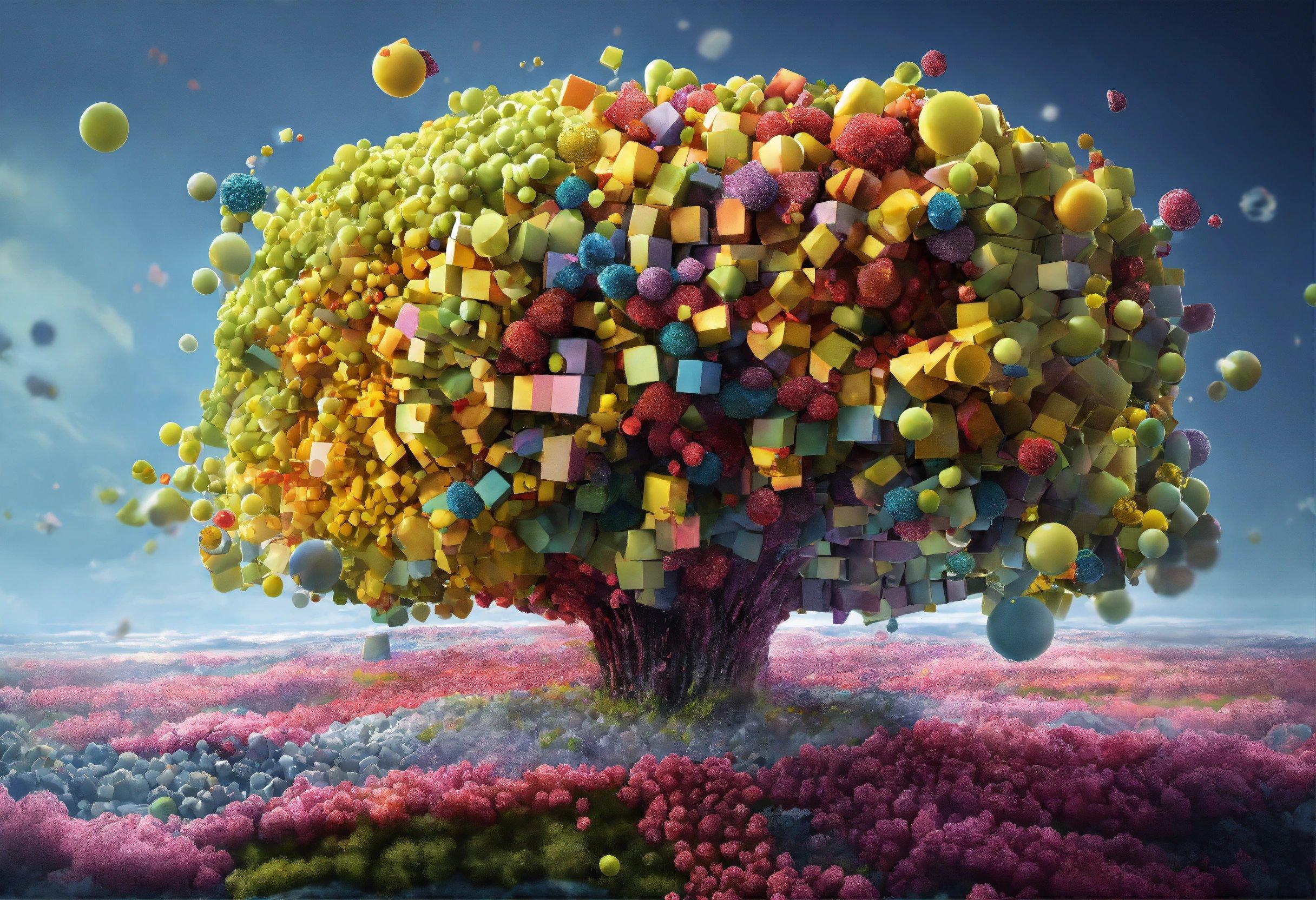 A Colorful Tree With Lots Of Cubes On It