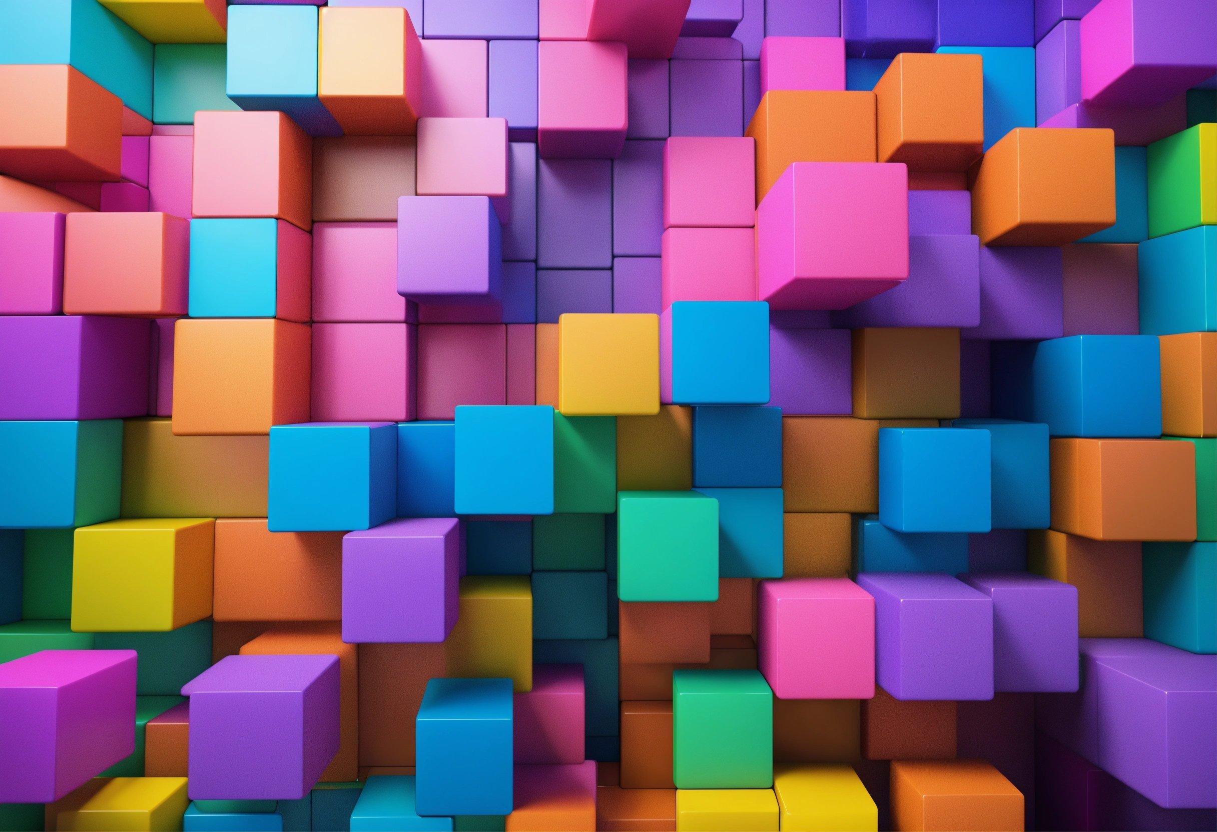 A Colorful Wall Of Cubes Is Shown In This Image