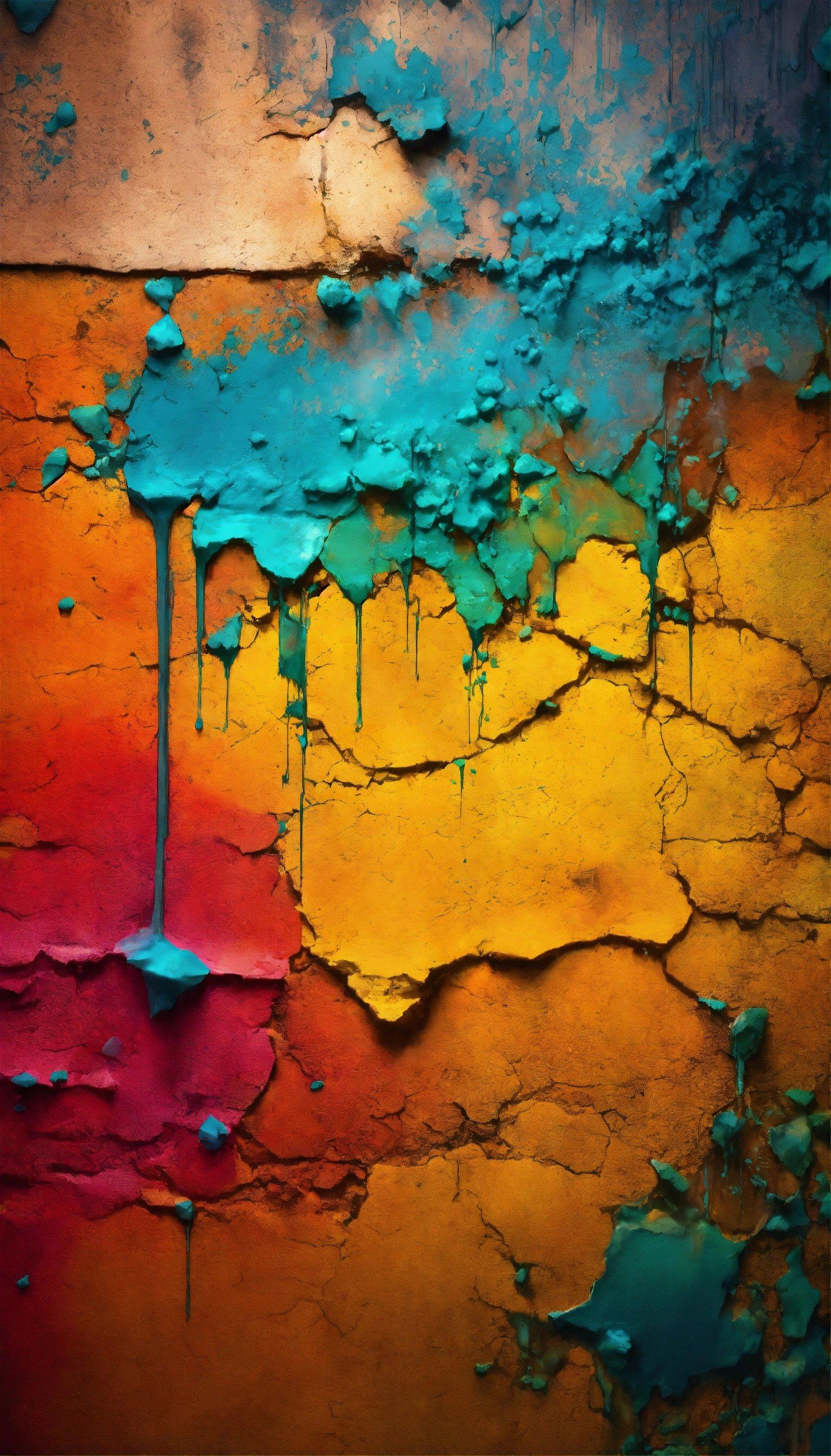 A Colorful Wall With Peeling Paint On It