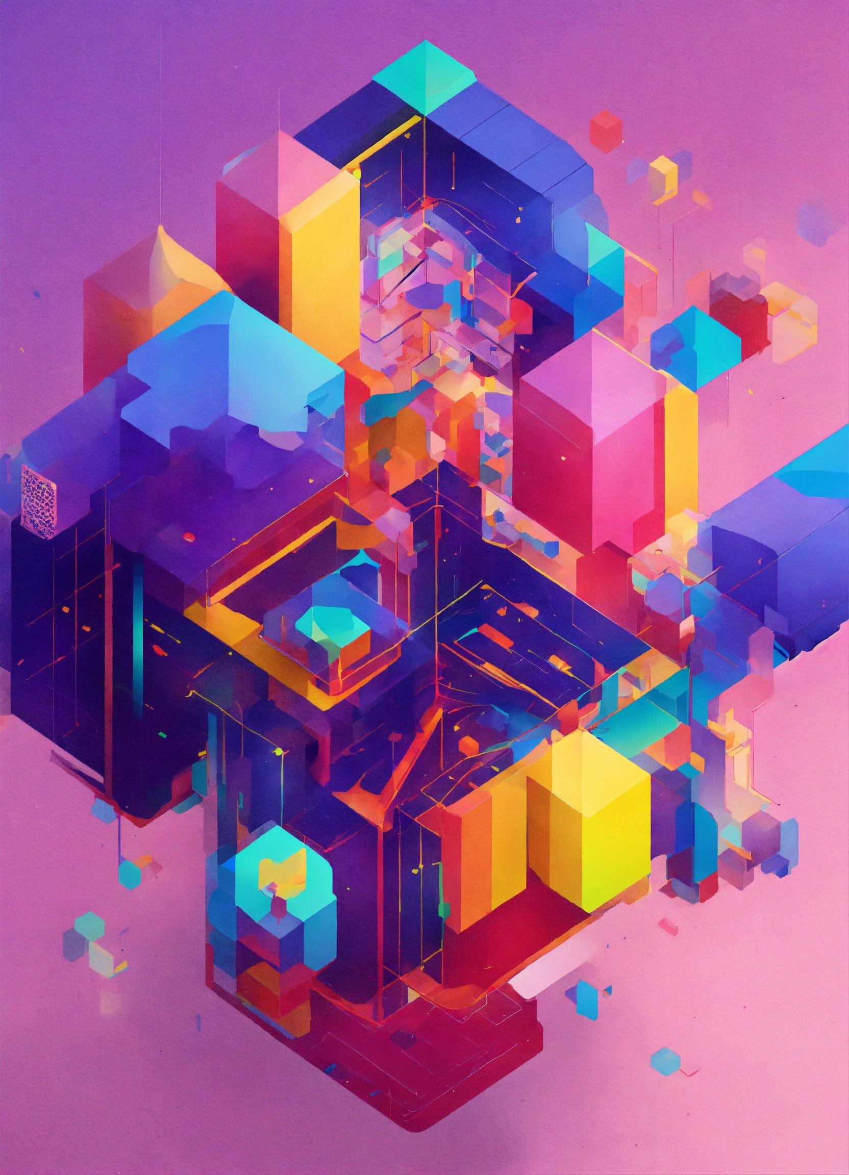 A Digital Art Work Of A Cubed Object