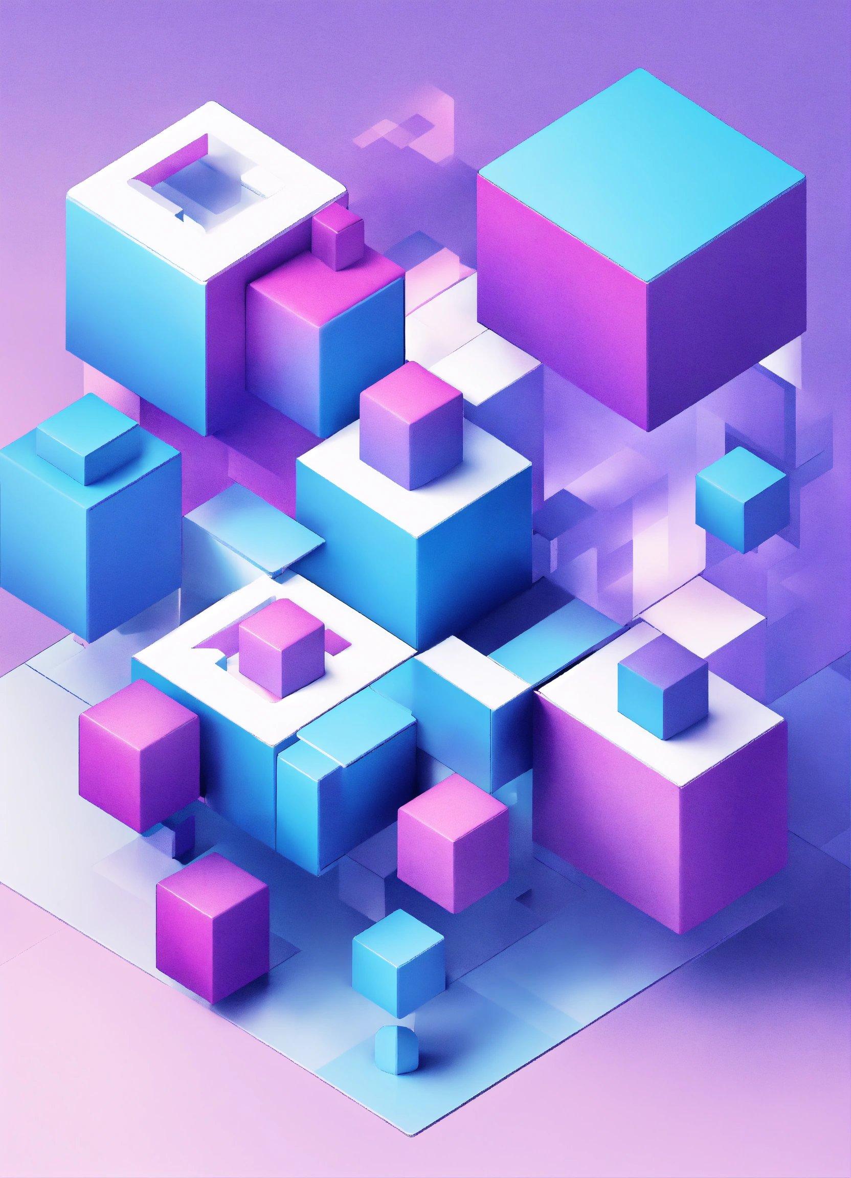 A Digital Art Work Of Cubes On A Purple Background