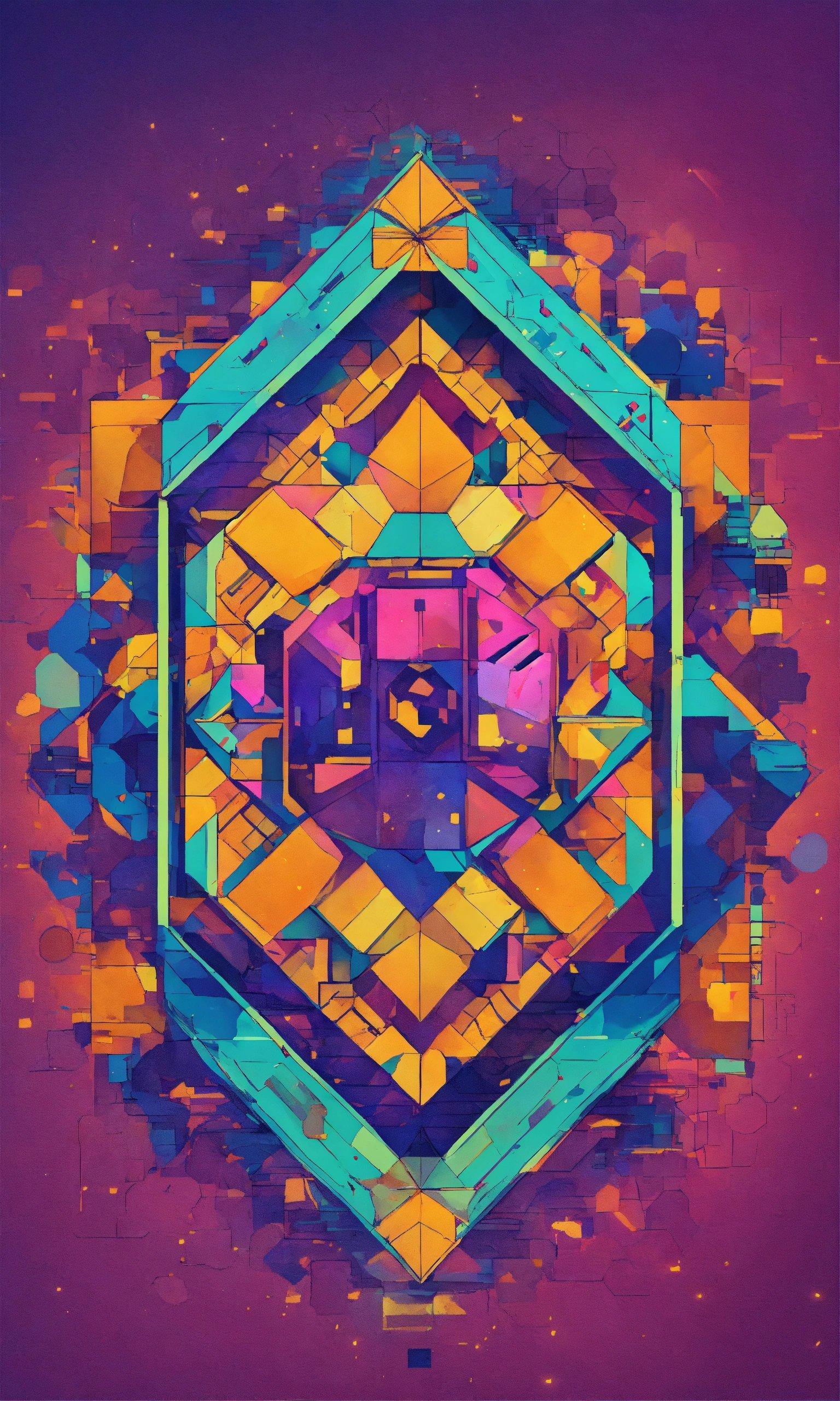 A Digital Painting Of A Colorful Geometric Design