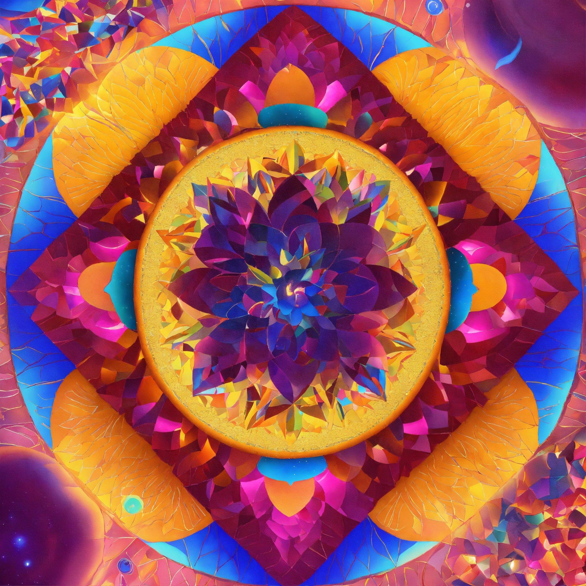 A Digital Painting Of A Flower Surrounded By Colorful Shapes