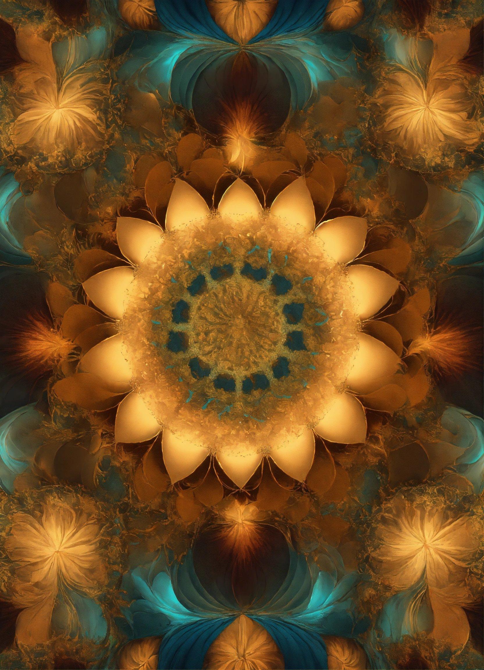 A Digital Painting Of A Flower With A Blue Center