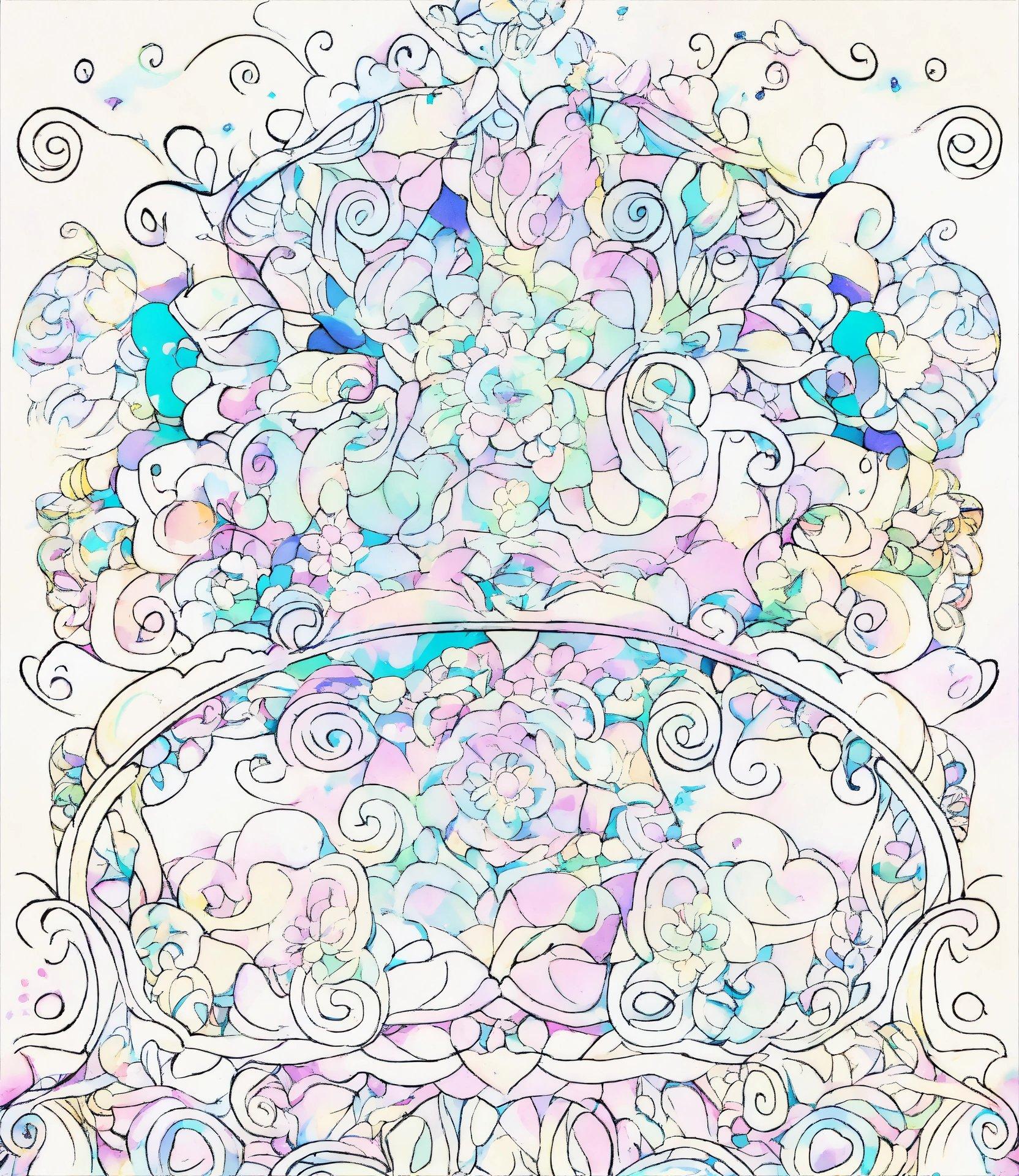 A Drawing Of A Bench With Flowers And Swirls On It