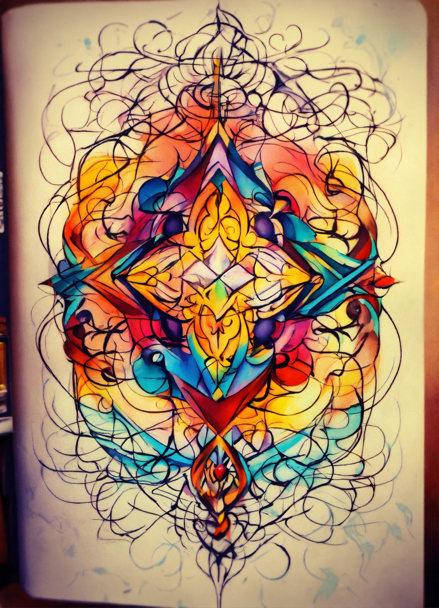 A Drawing Of A Colorful Design On A Piece Of Paper