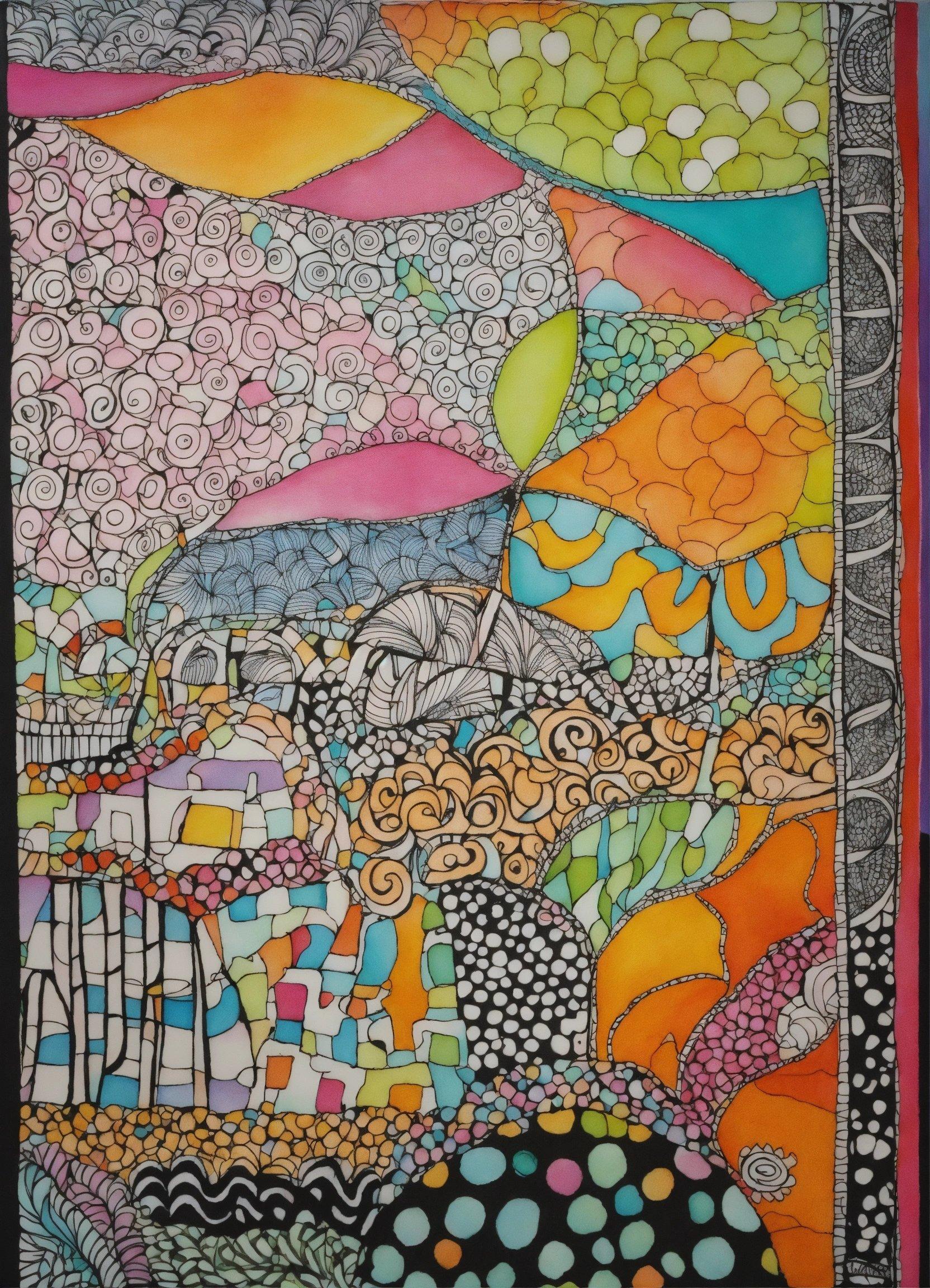 A Drawing Of A Colorful Landscape With Lots Of Dots