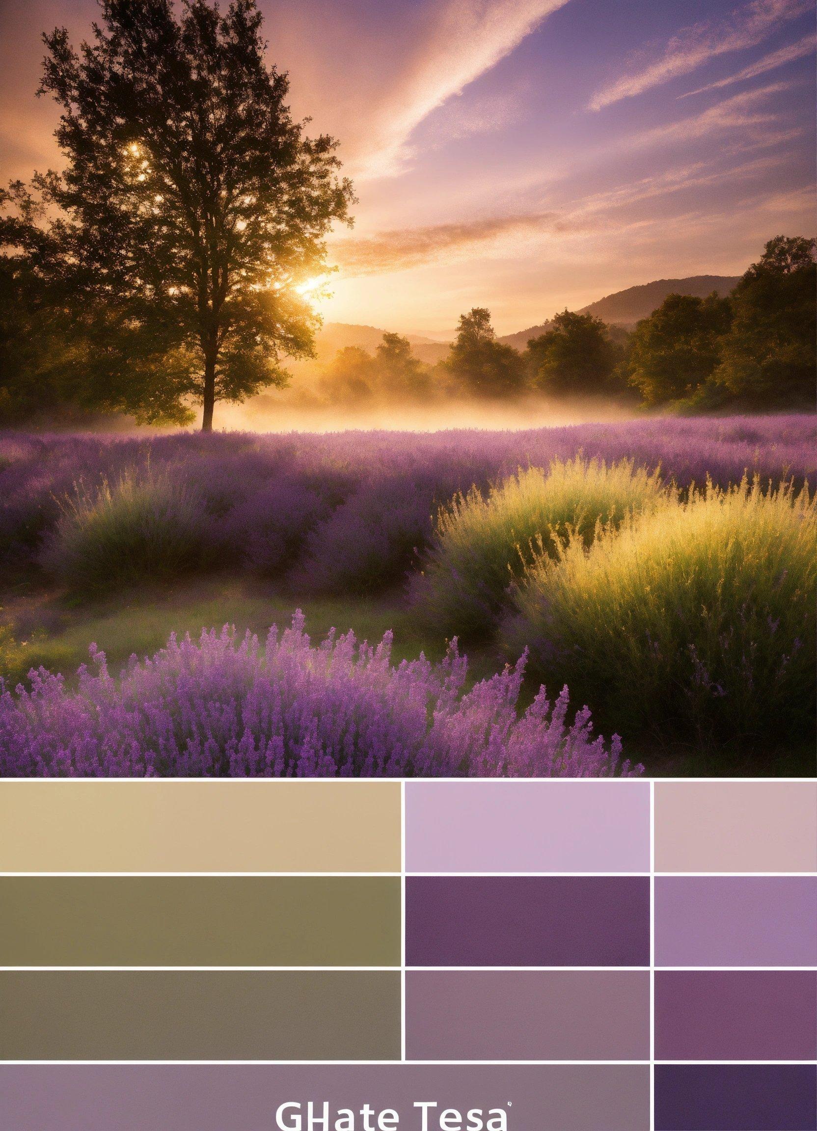 A Field Of Lavenders With The Sun Setting In The Background