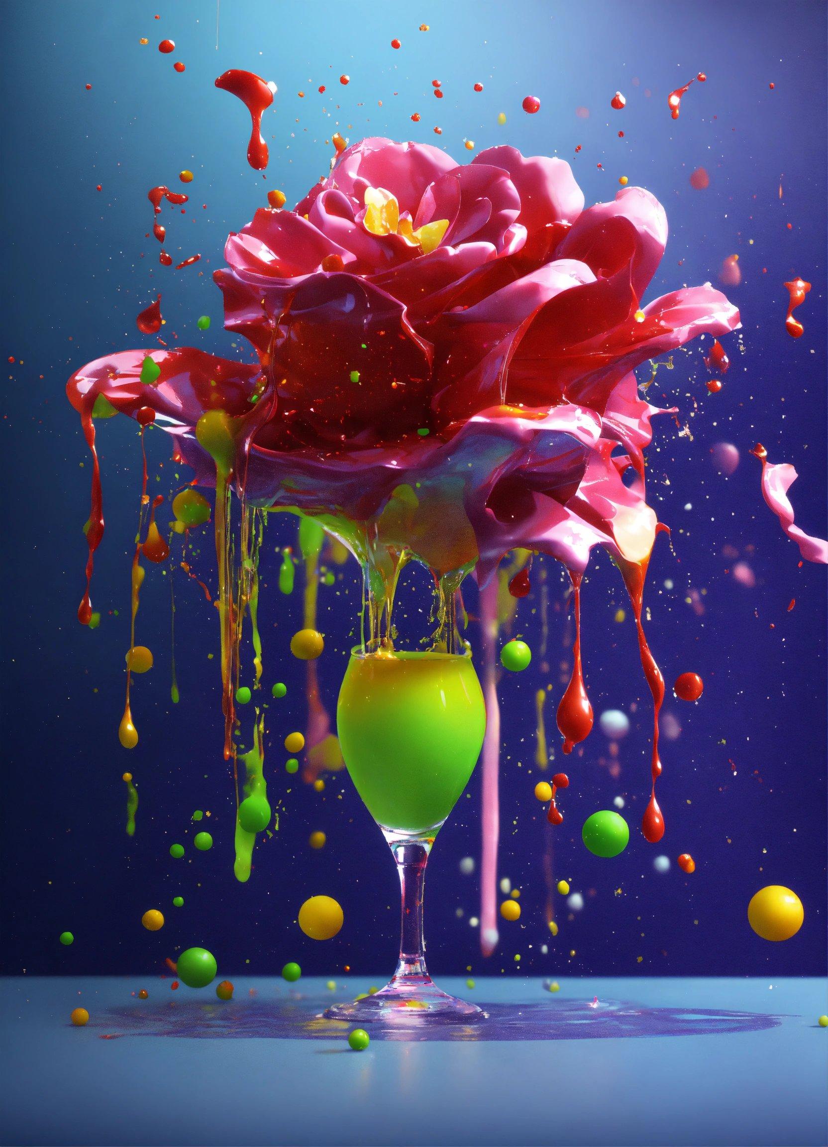 A Glass Filled With Liquid And A Flower