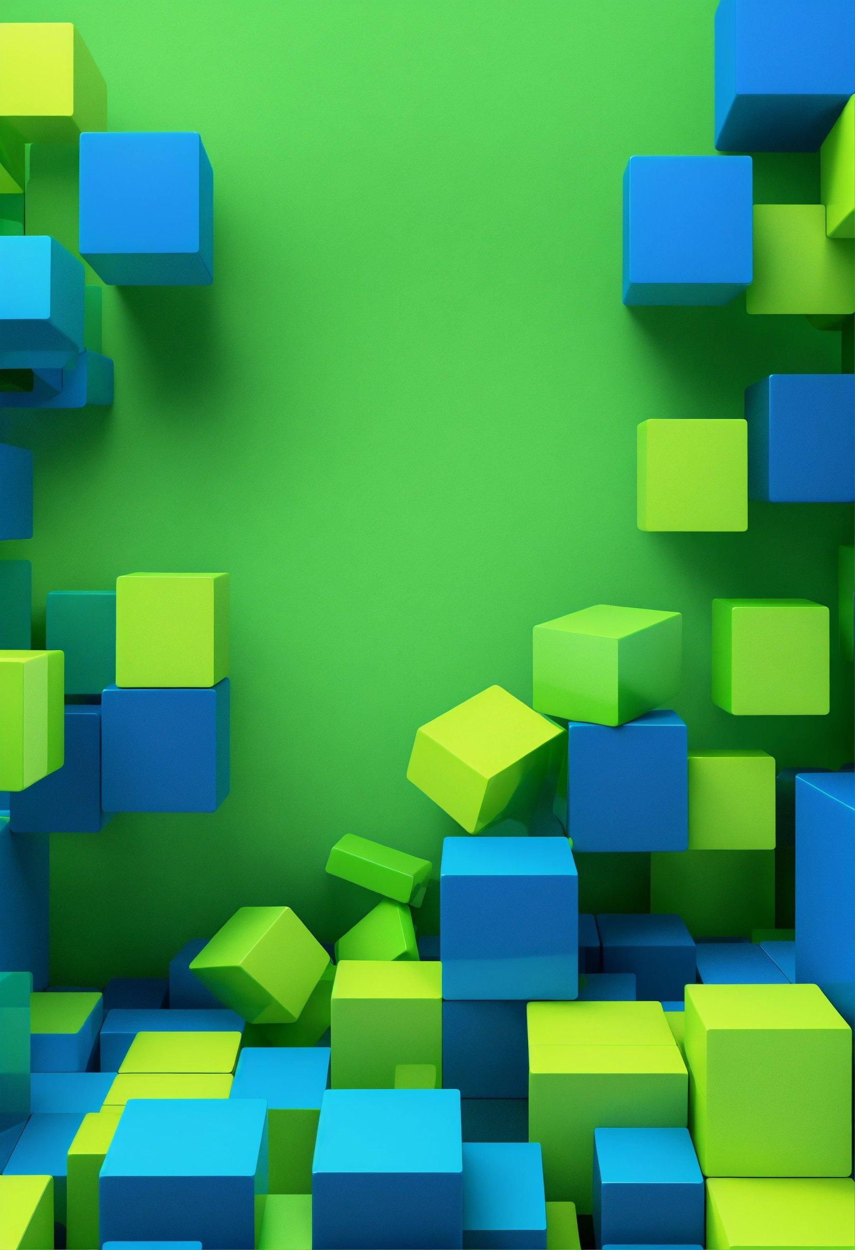 A Green And Blue Abstract Background With Cubes