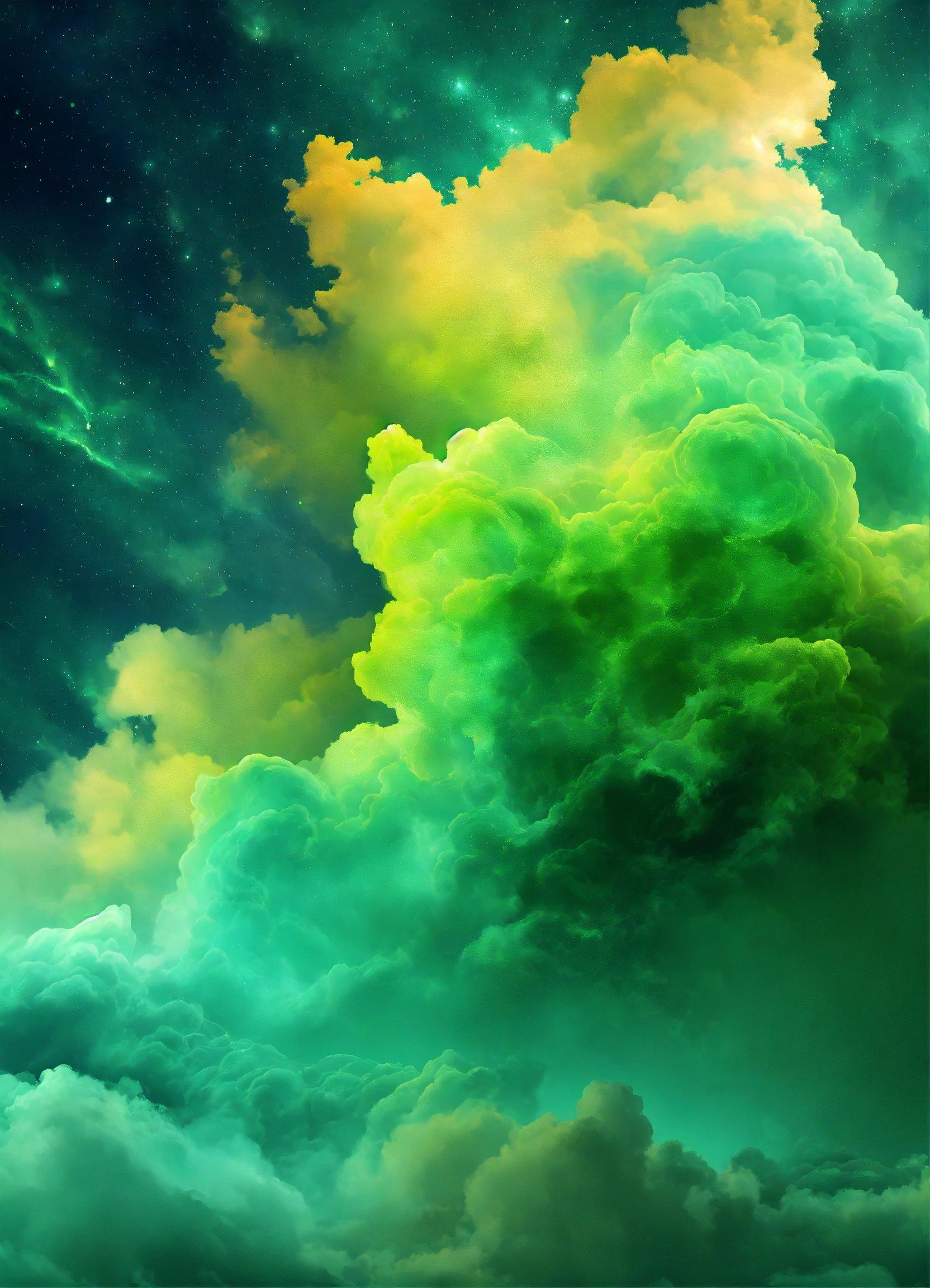 A Green And Yellow Cloud In The Sky