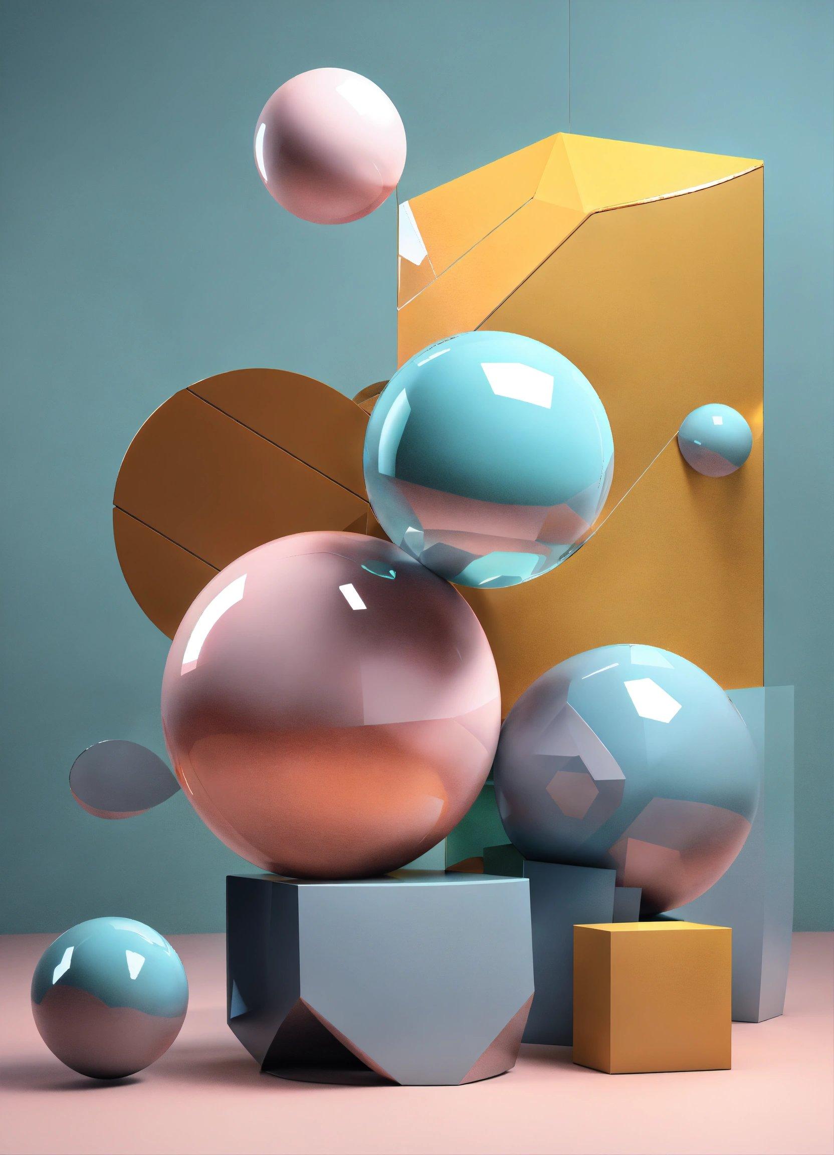 A Group Of Balls And Shapes On A Table