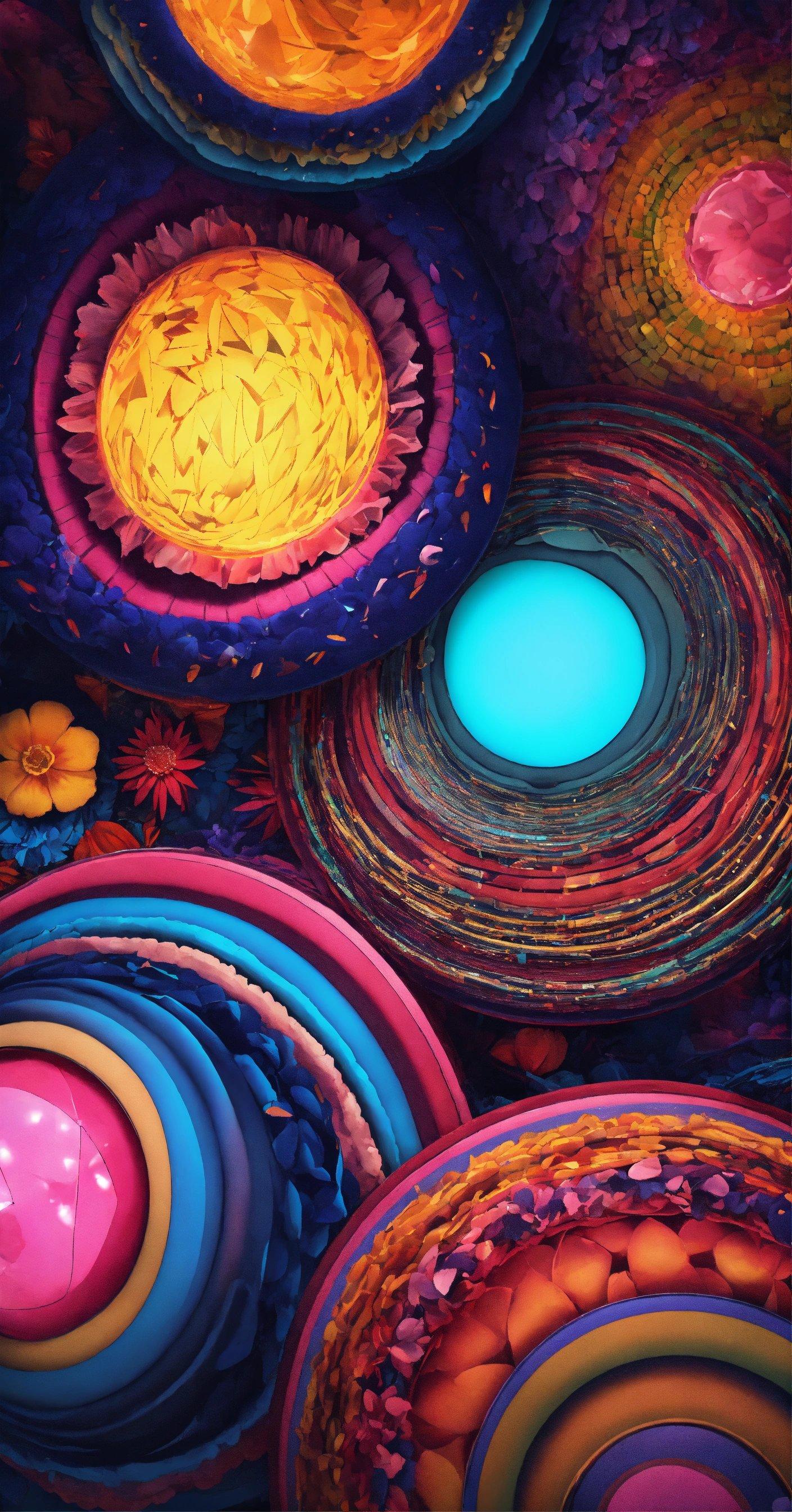 A Group Of Brightly Colored Circles Sitting On Top Of Each Other