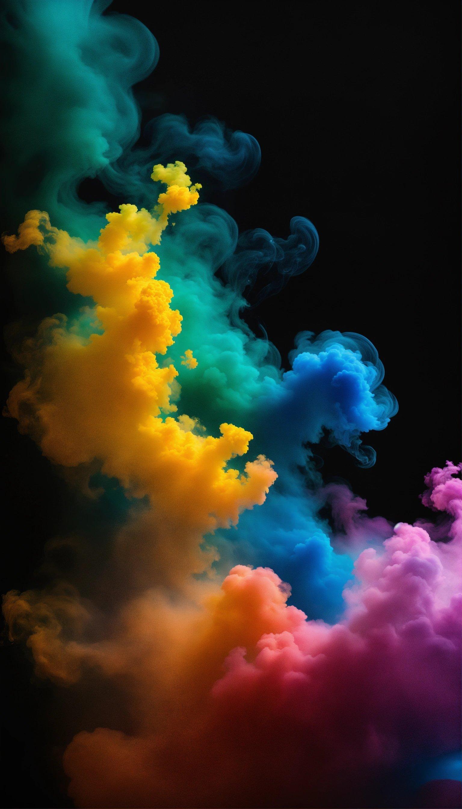 A Group Of Clouds Of Colored Smoke Against A Black Background