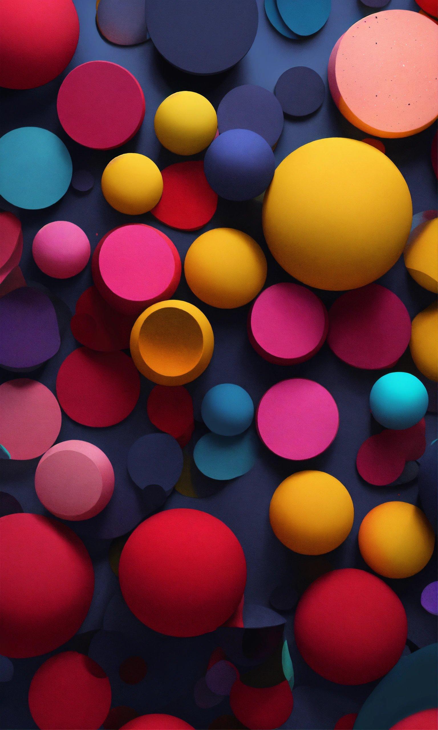 A Group Of Colorful Balls And Circles On A Wall