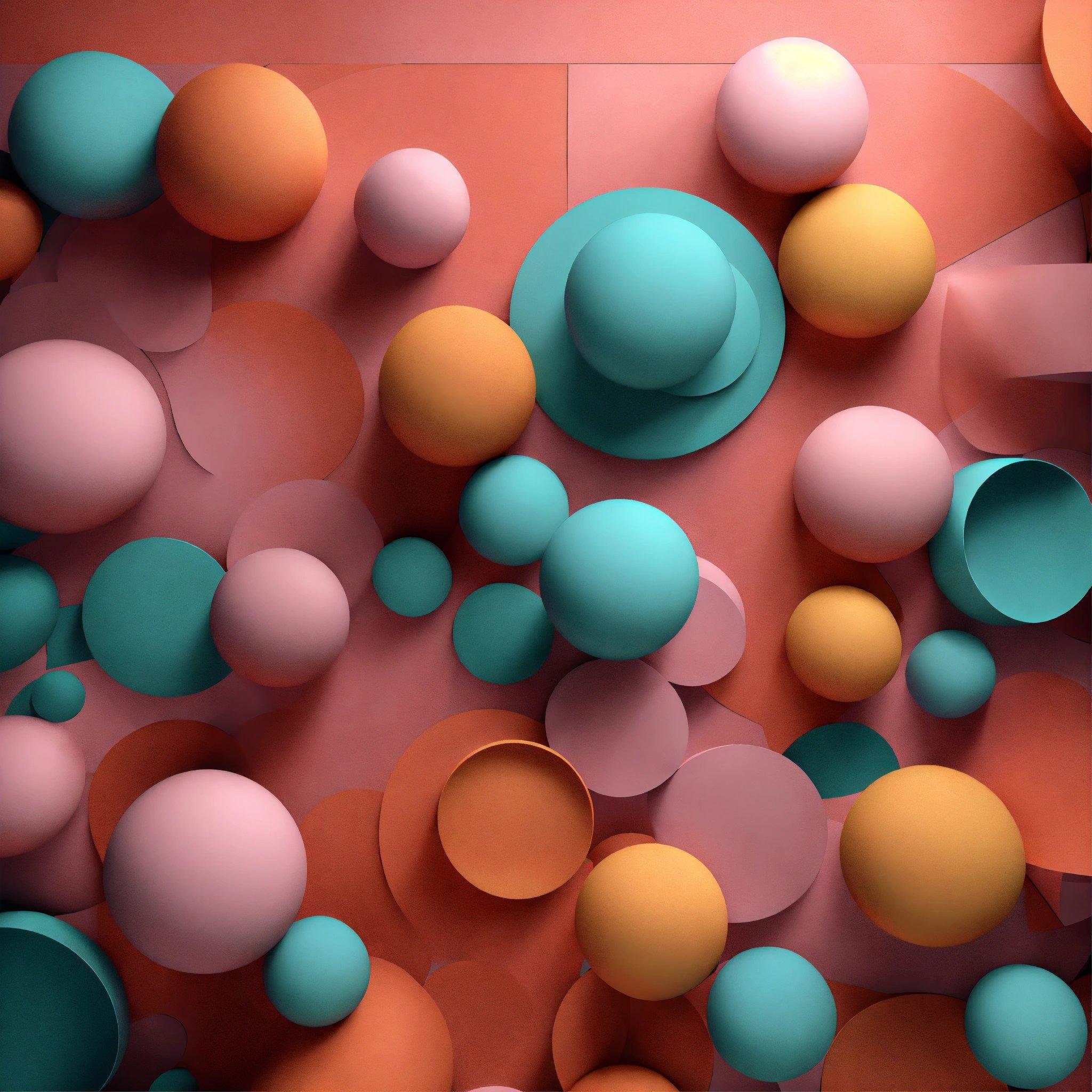 A Group Of Colorful Balls And Shapes On A Wall