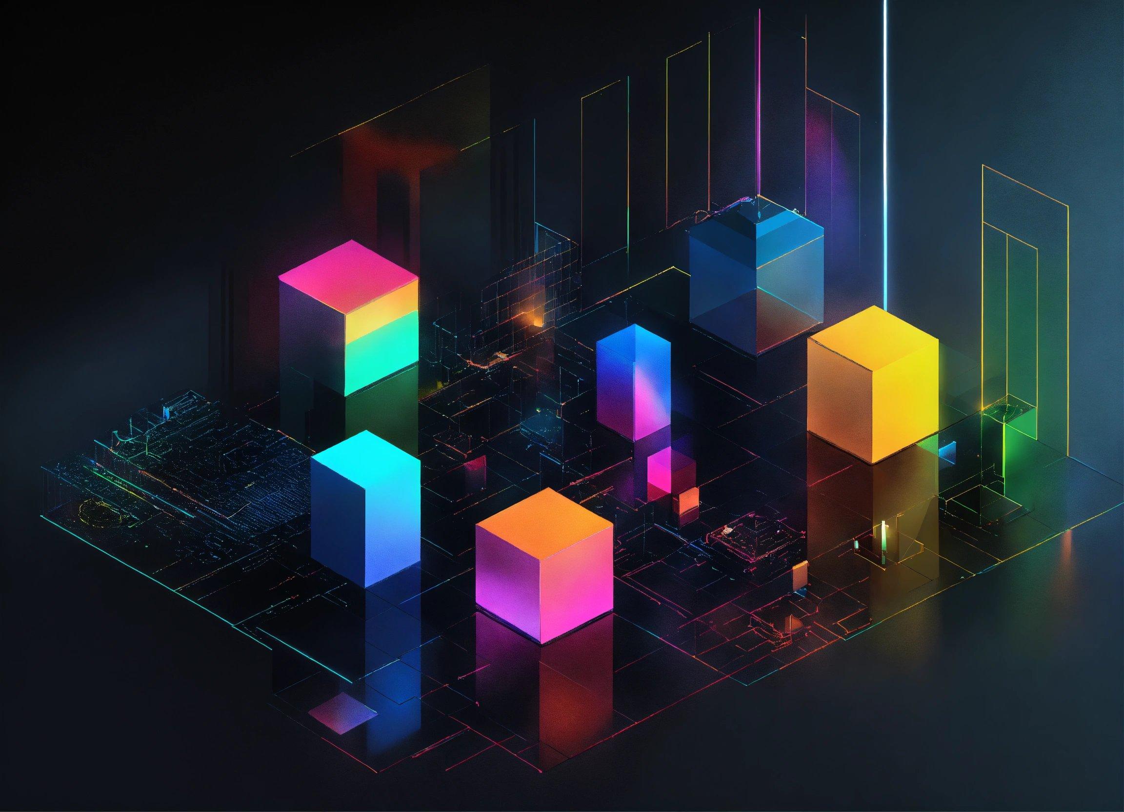 A Group Of Colorful Cubes On A Black Background