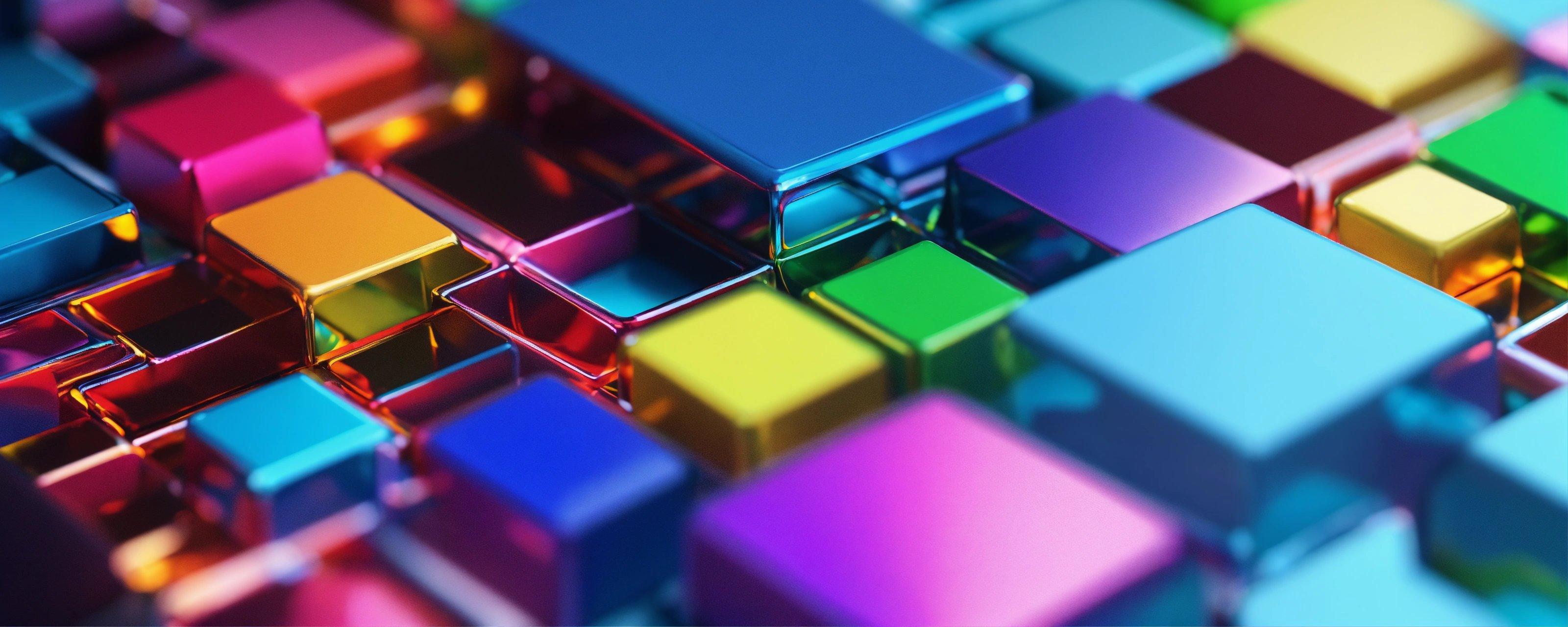 A Group Of Colorful Cubes That Are On A Table