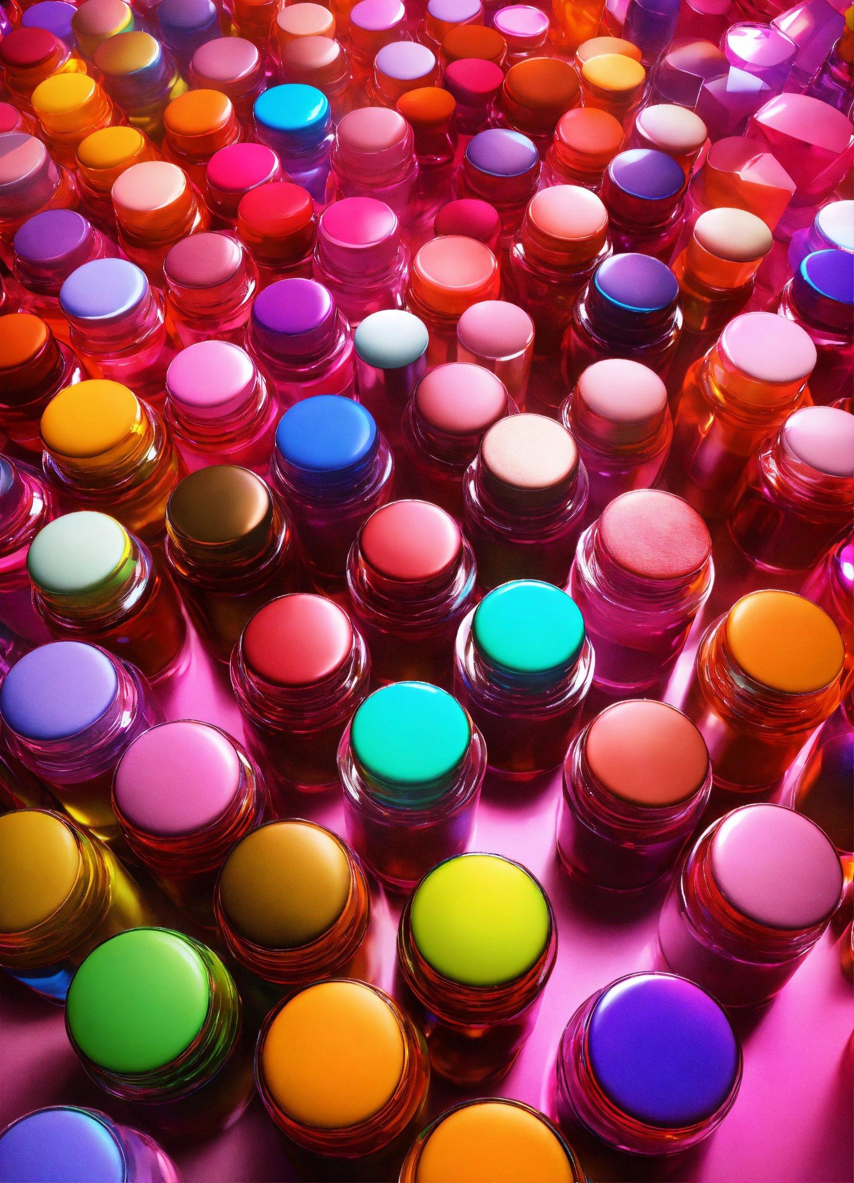 A Group Of Colorful Jars With Lids Sitting On Top Of Each Other