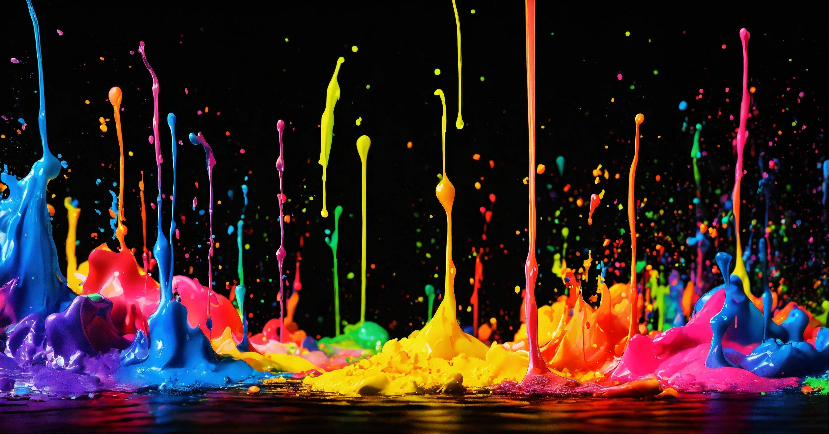 A Group Of Colorful Paint Splashing Into The Water