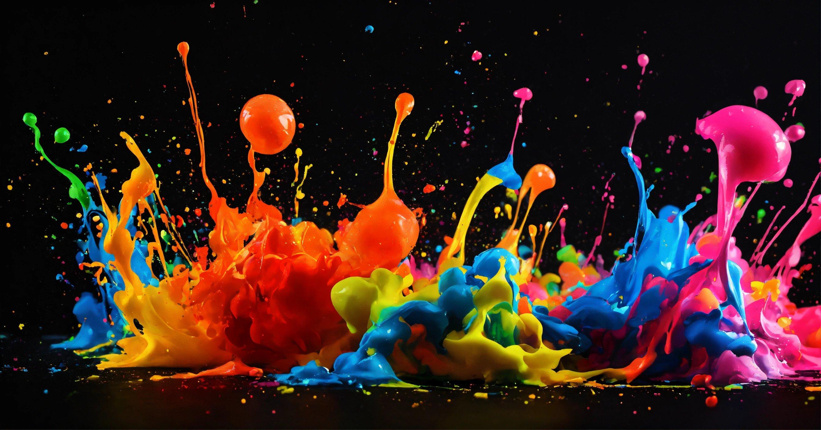 A Group Of Colorful Paint Splashing On A Black Background