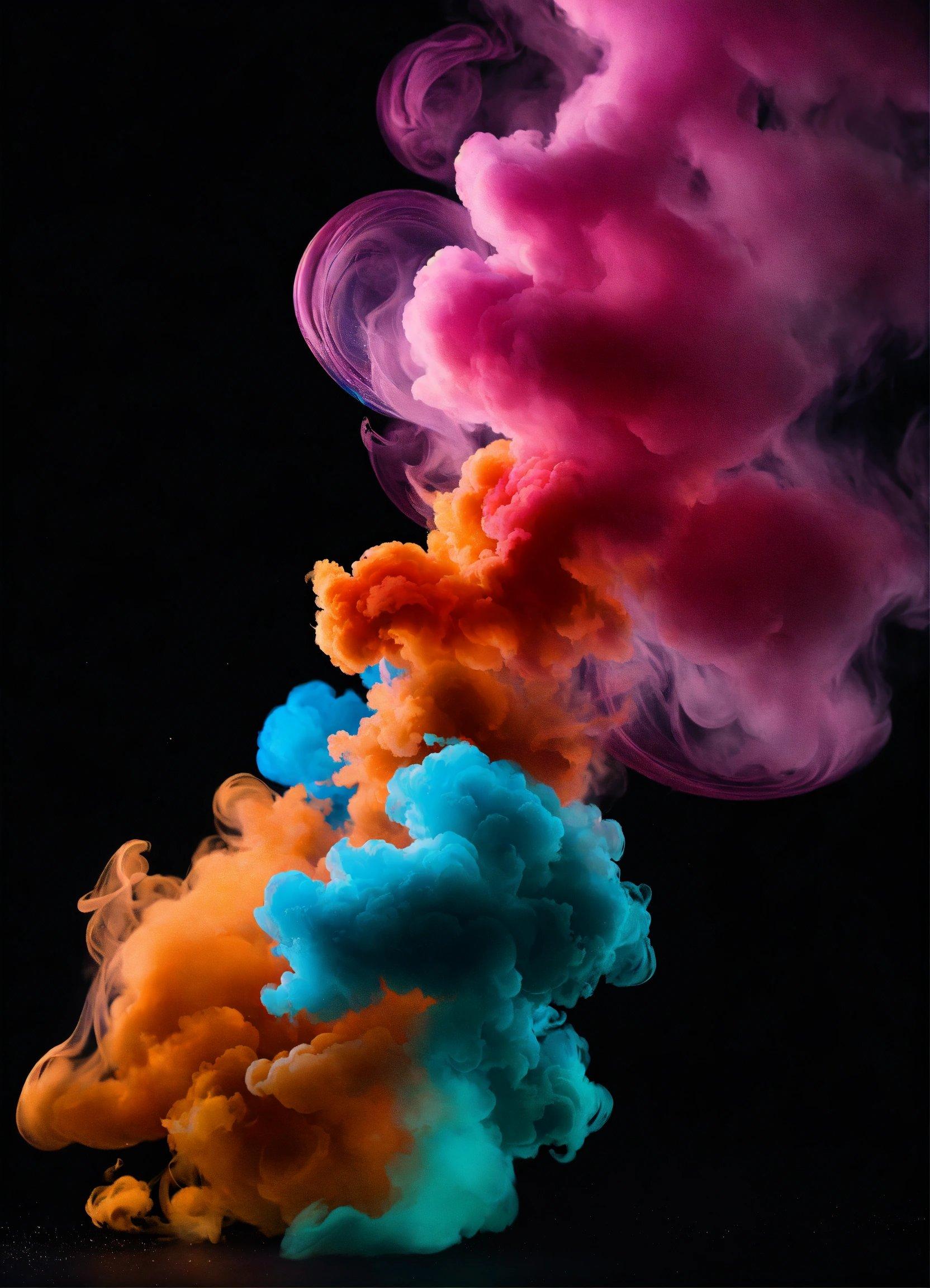 A Group Of Colorful Smokes Floating In The Air