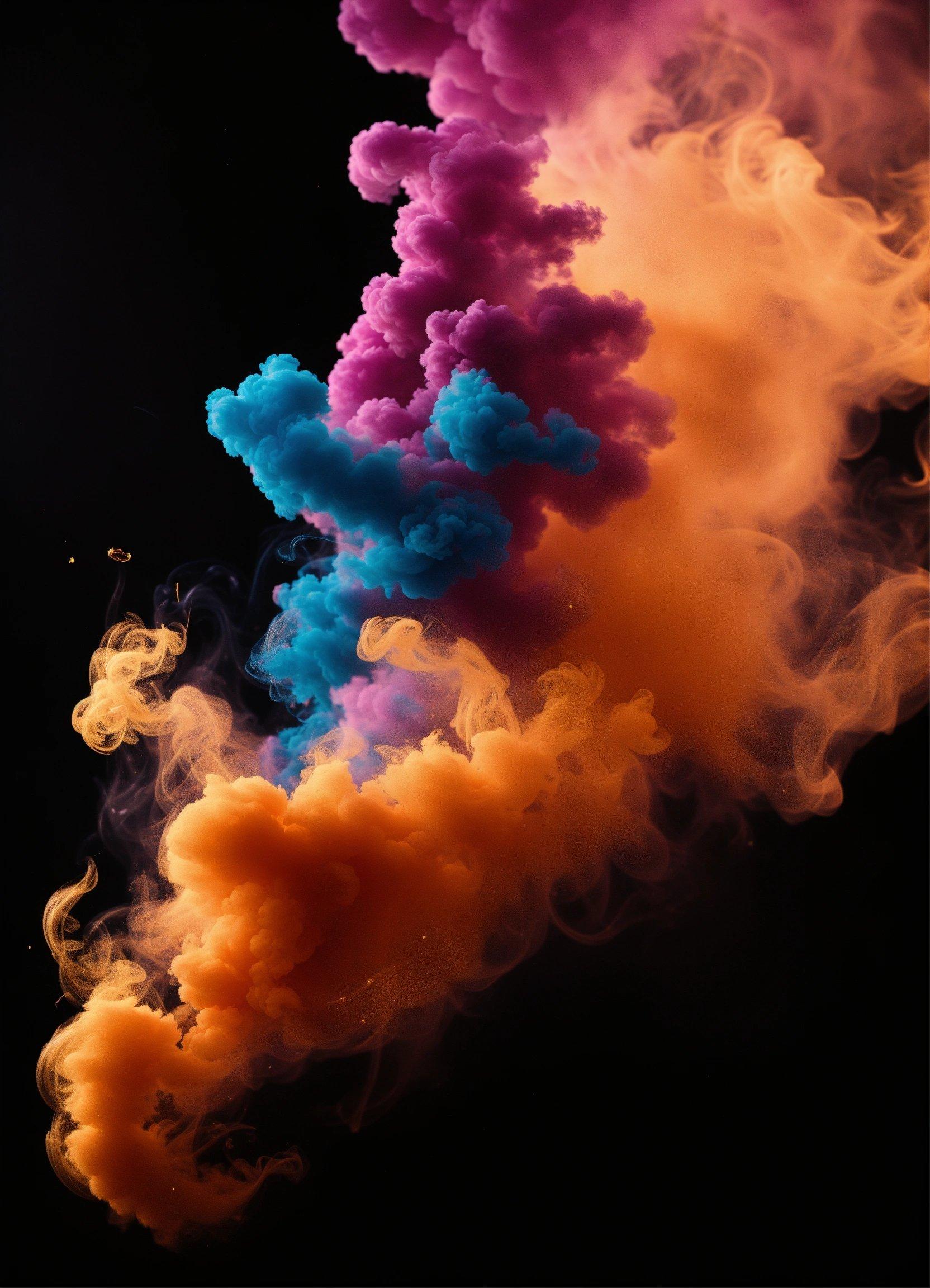 A Group Of Colorful Smokes On A Black Background