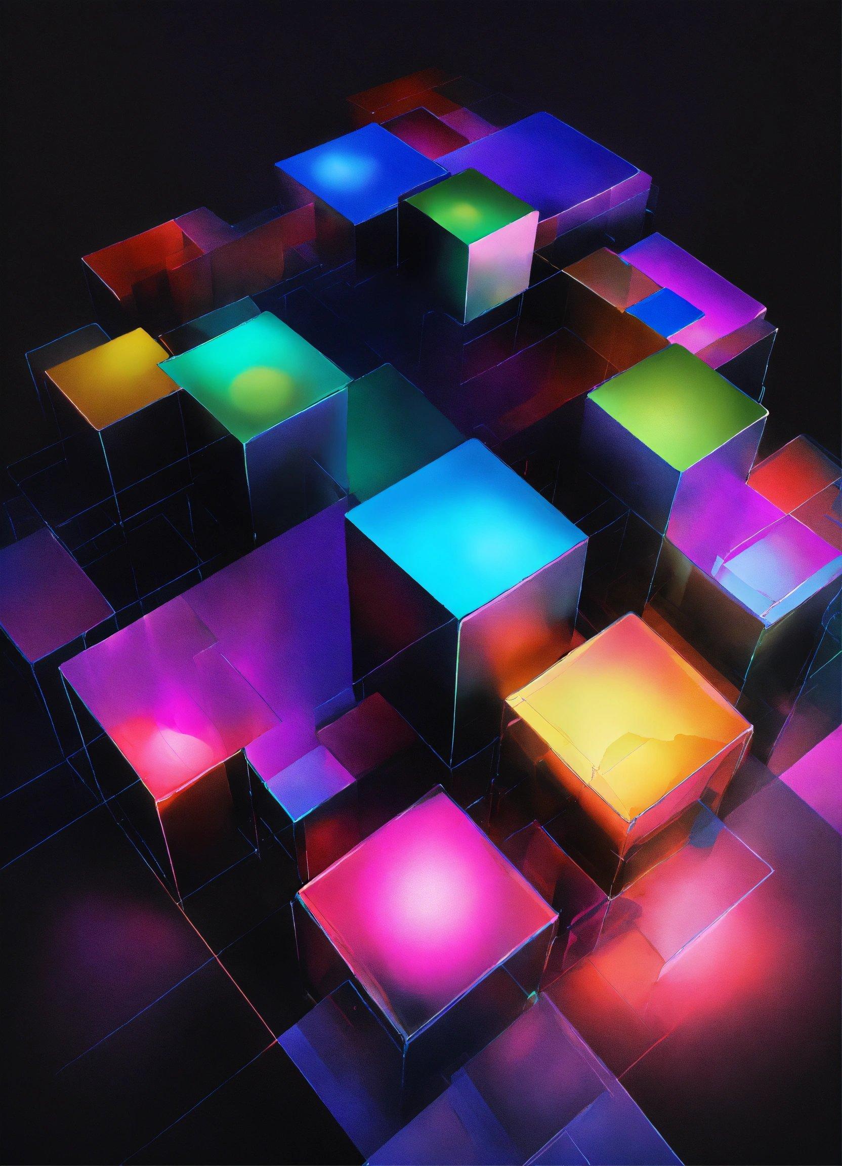 A Group Of Cubes That Are Lit Up In The Dark