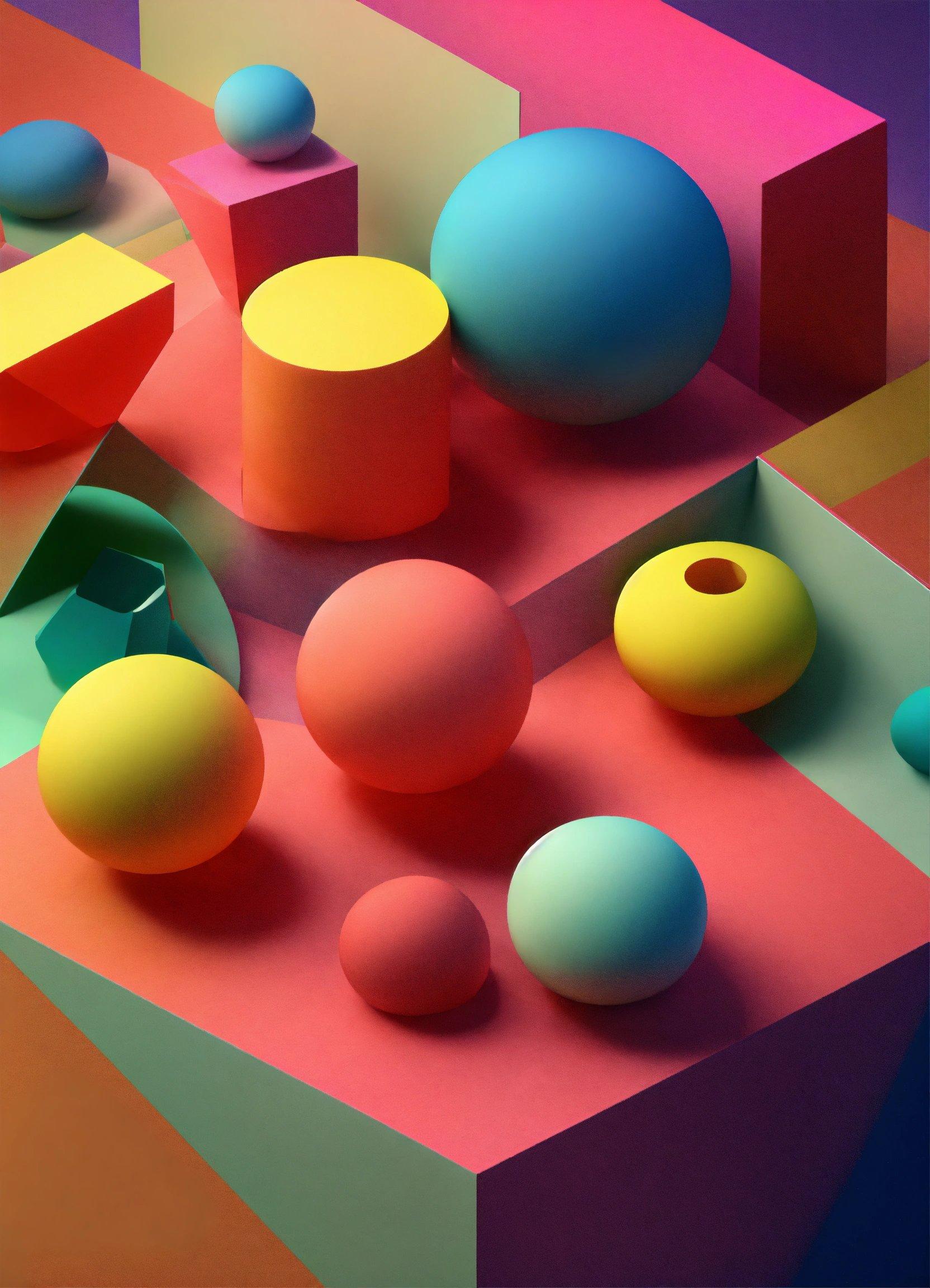 A Group Of Different Colored Balls And Shapes