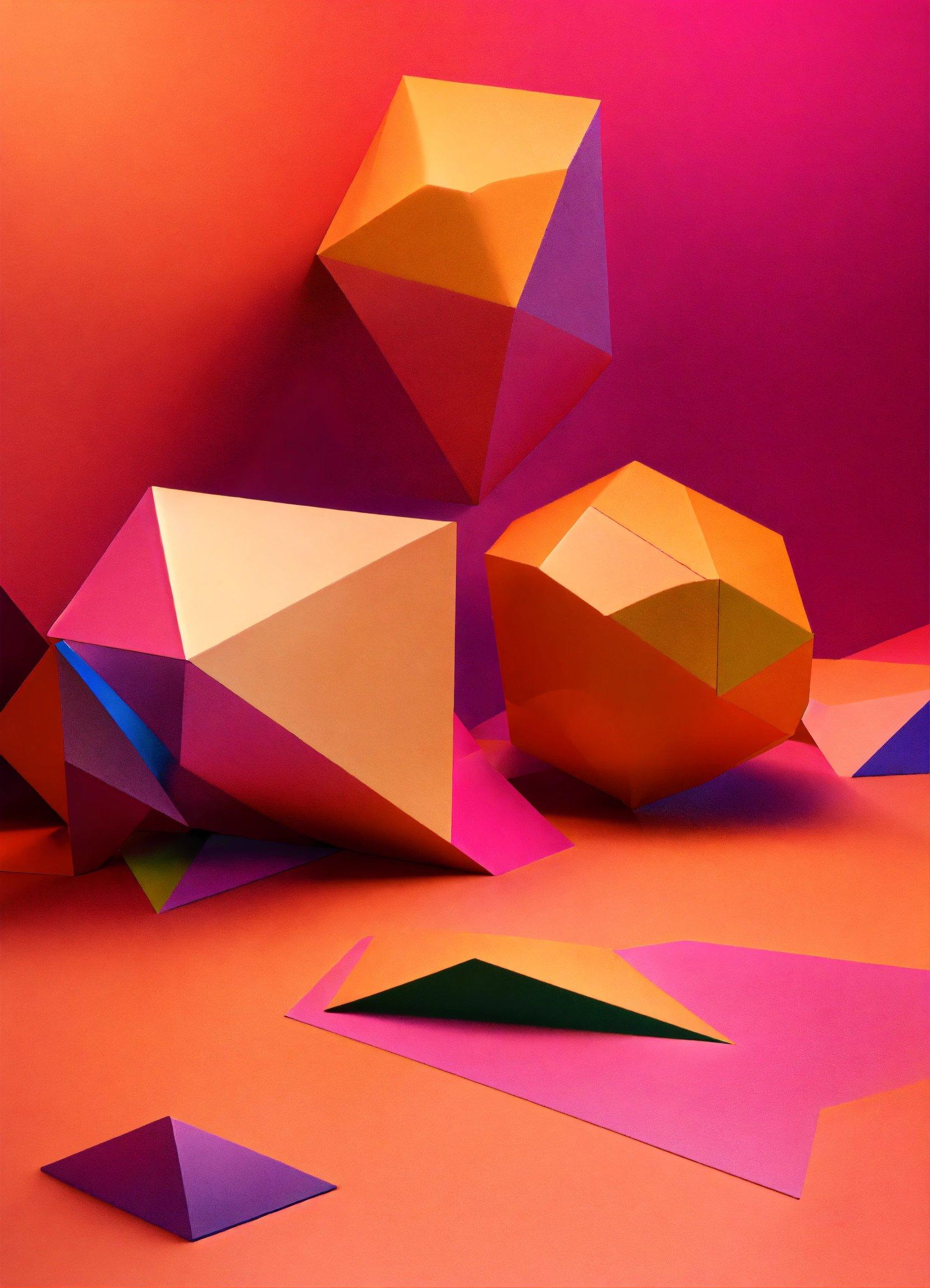 A Group Of Different Colored Shapes On A Pink Background