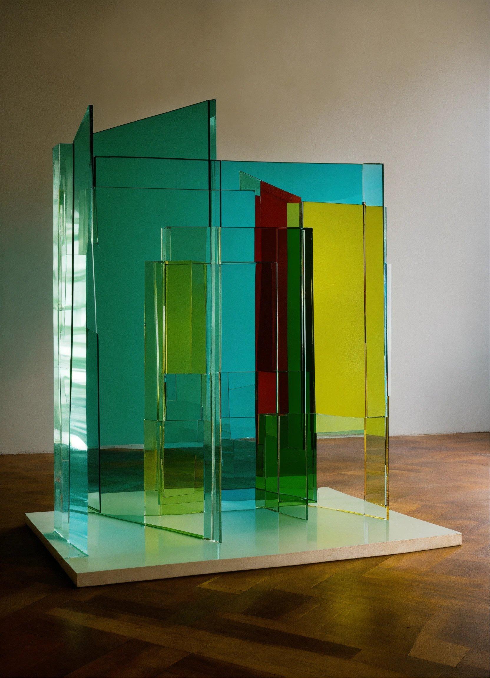 A Group Of Glass Blocks Sitting On Top Of A Wooden Floor