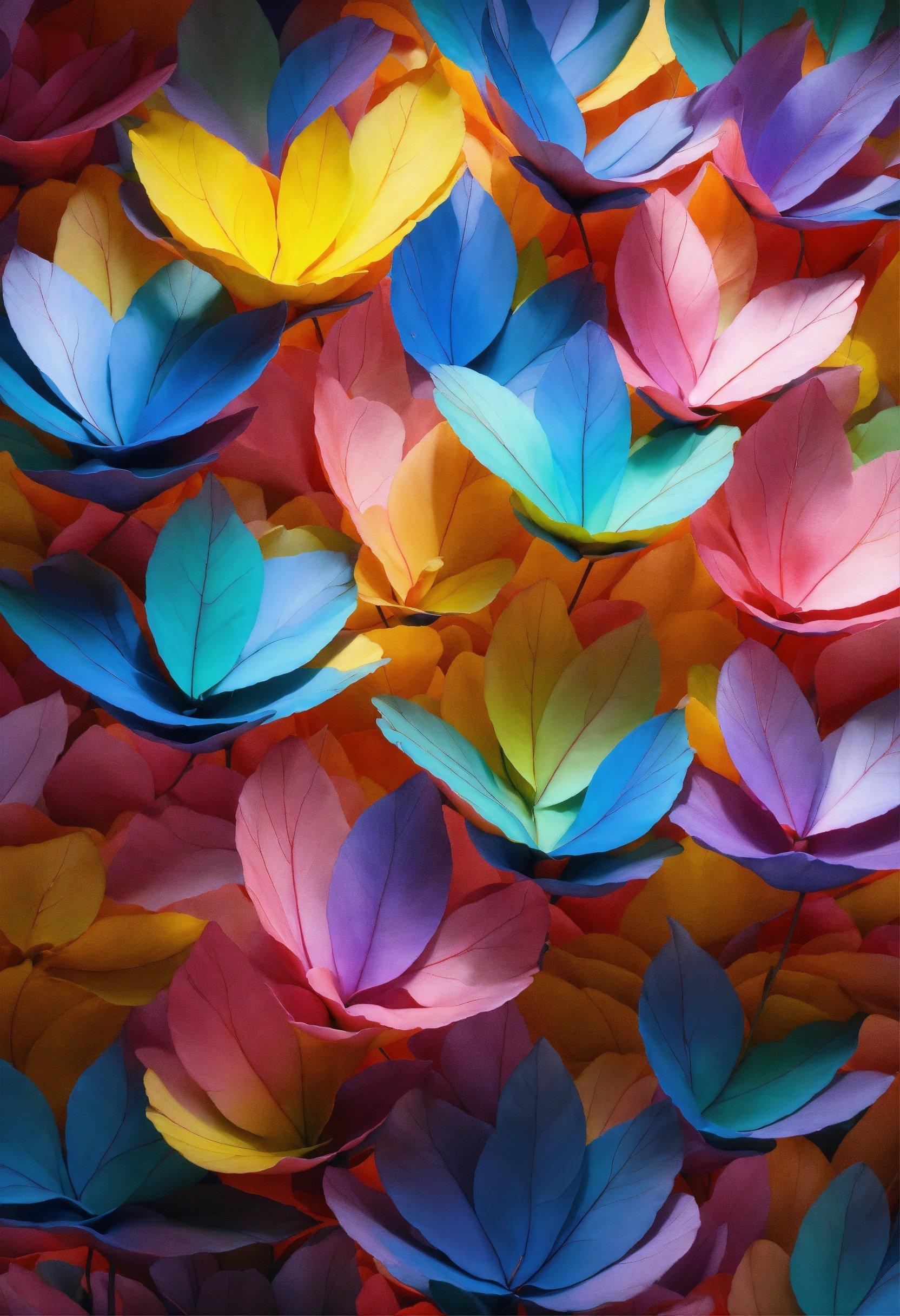 A Group Of Multicolored Leaves Floating On Top Of Each Other