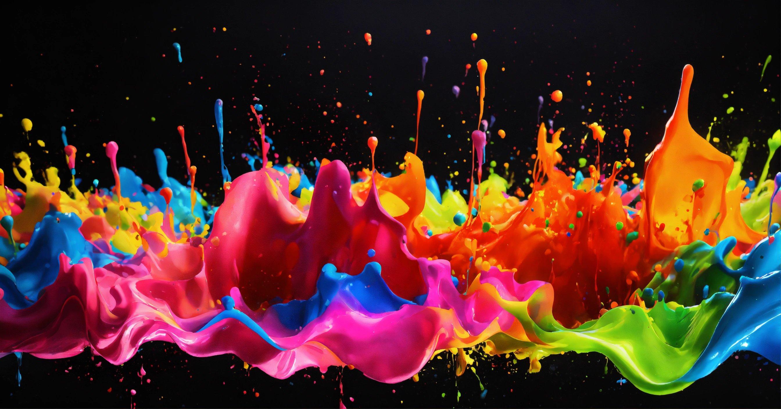 A Group Of Multicolored Paint Splashing On A Black Background