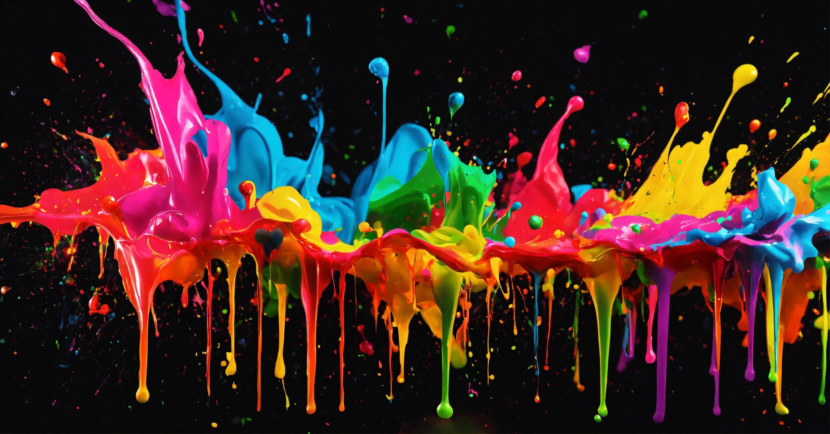 A Group Of Multicolored Paint Splattered On A Black Background