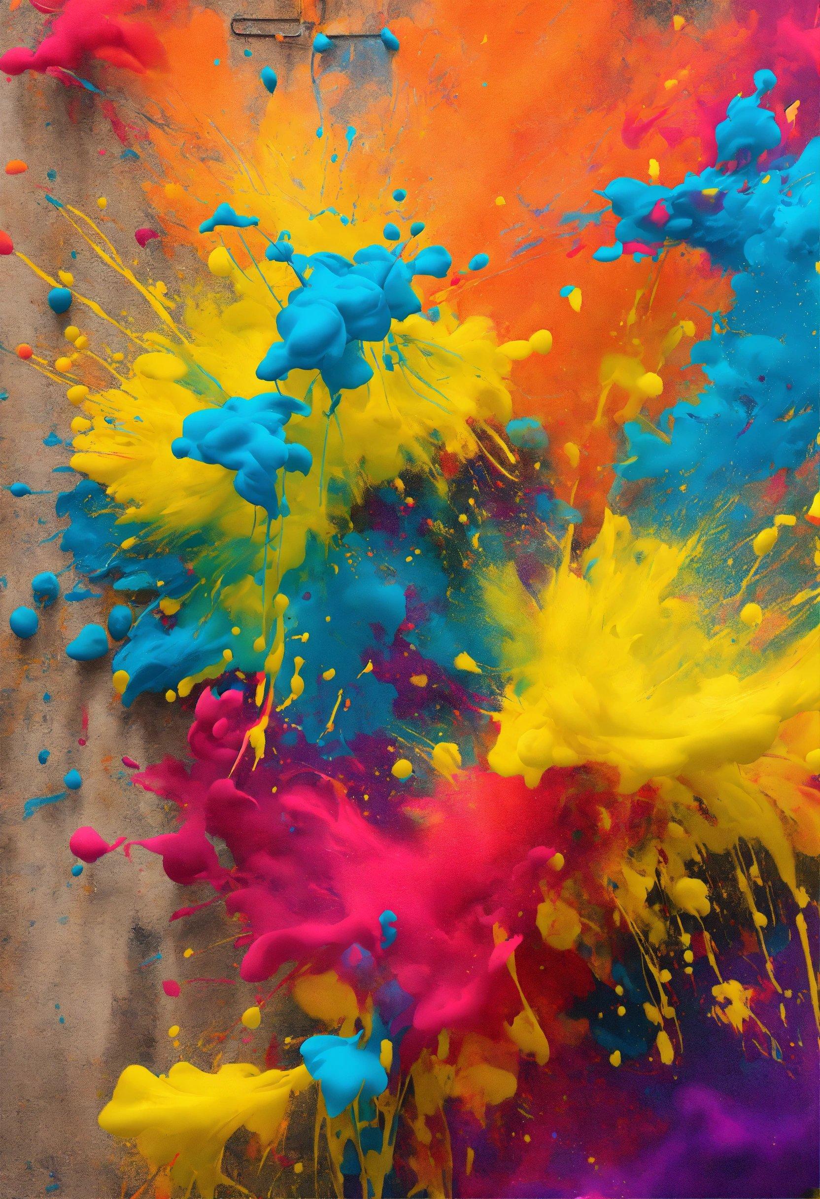 A Group Of Multicolored Paint Splattered On A Wall