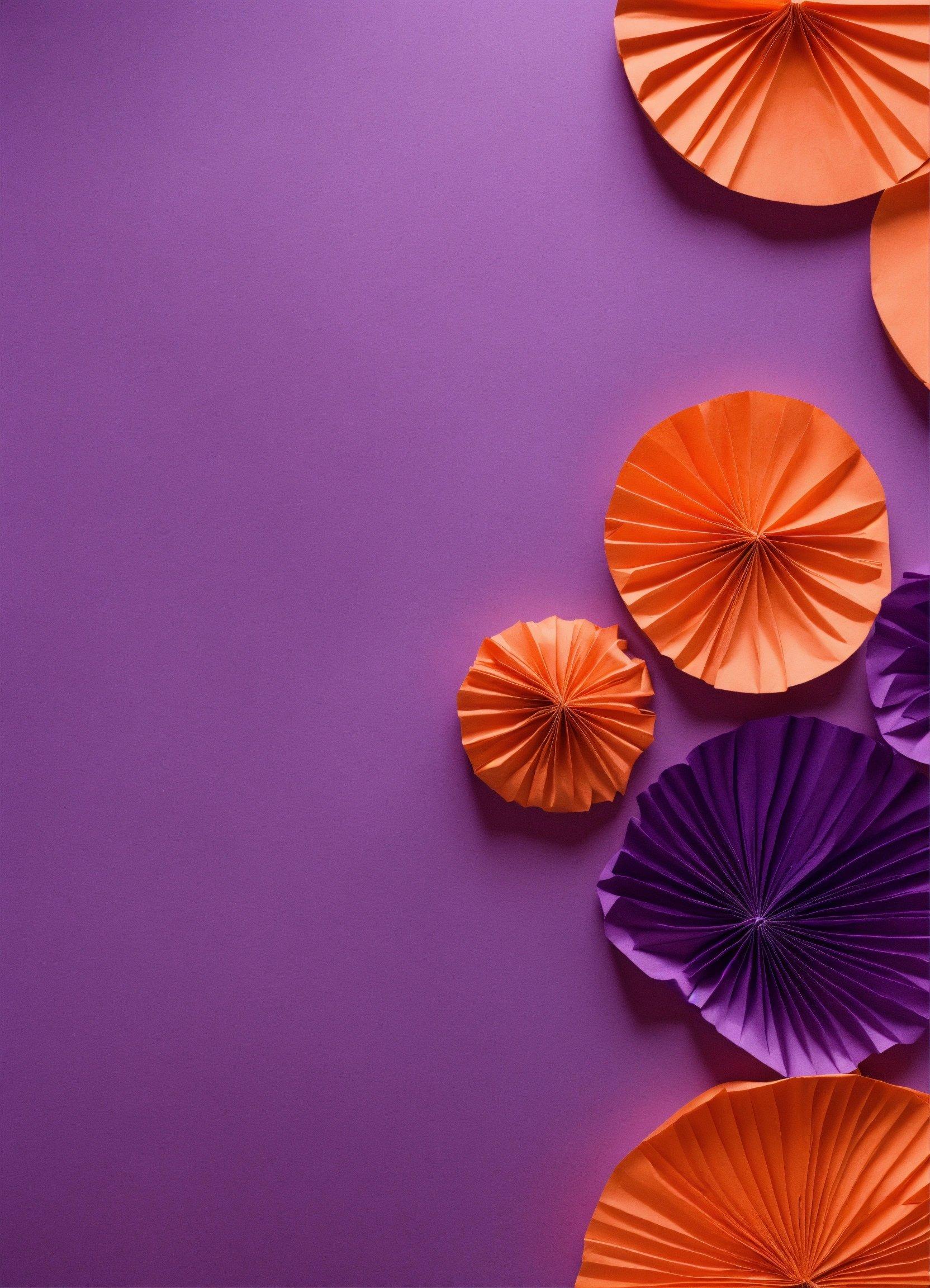 A Group Of Orange And Purple Paper Fans