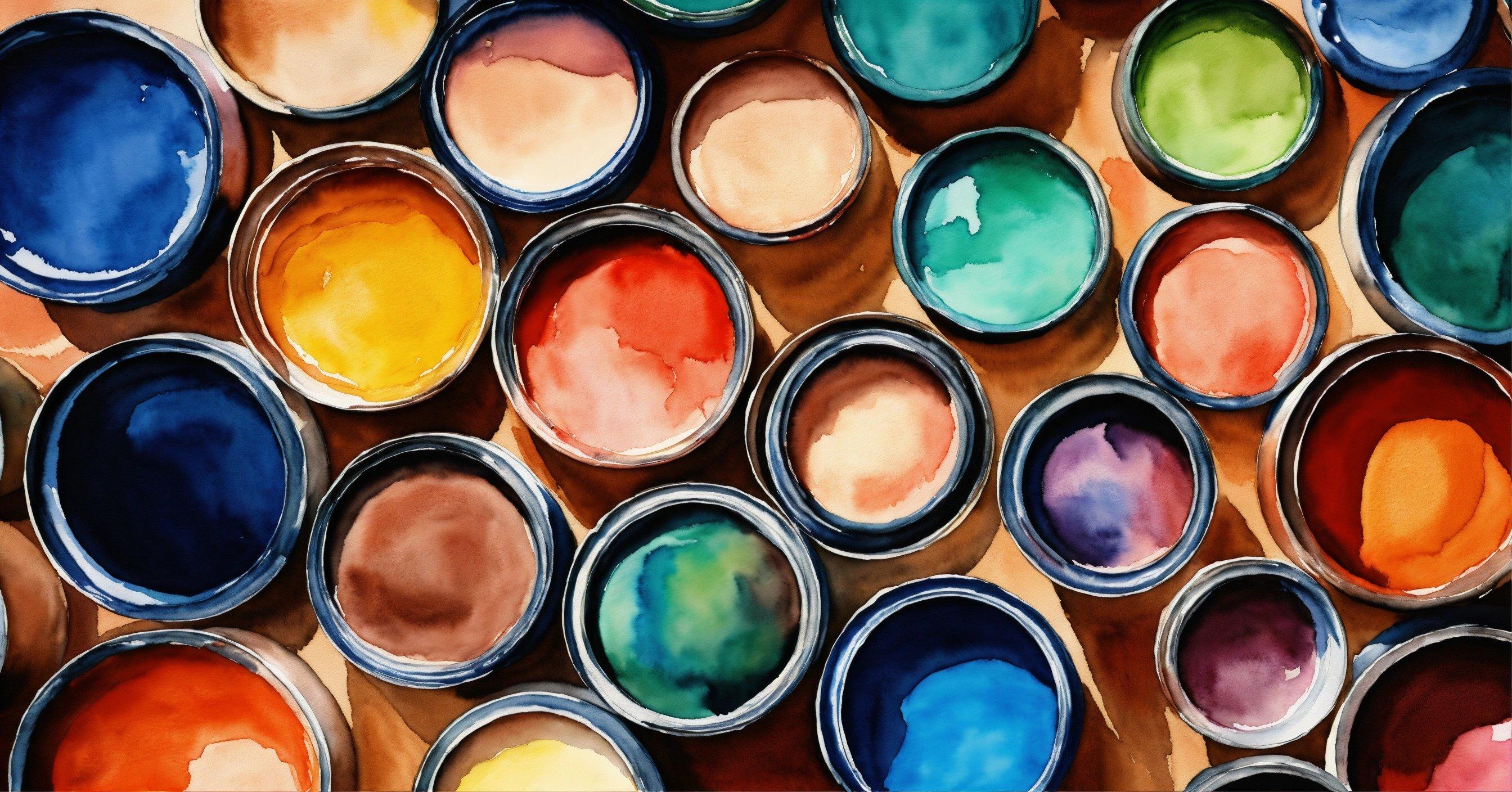 A Group Of Paint Cans Filled With Different Colors Of Paint