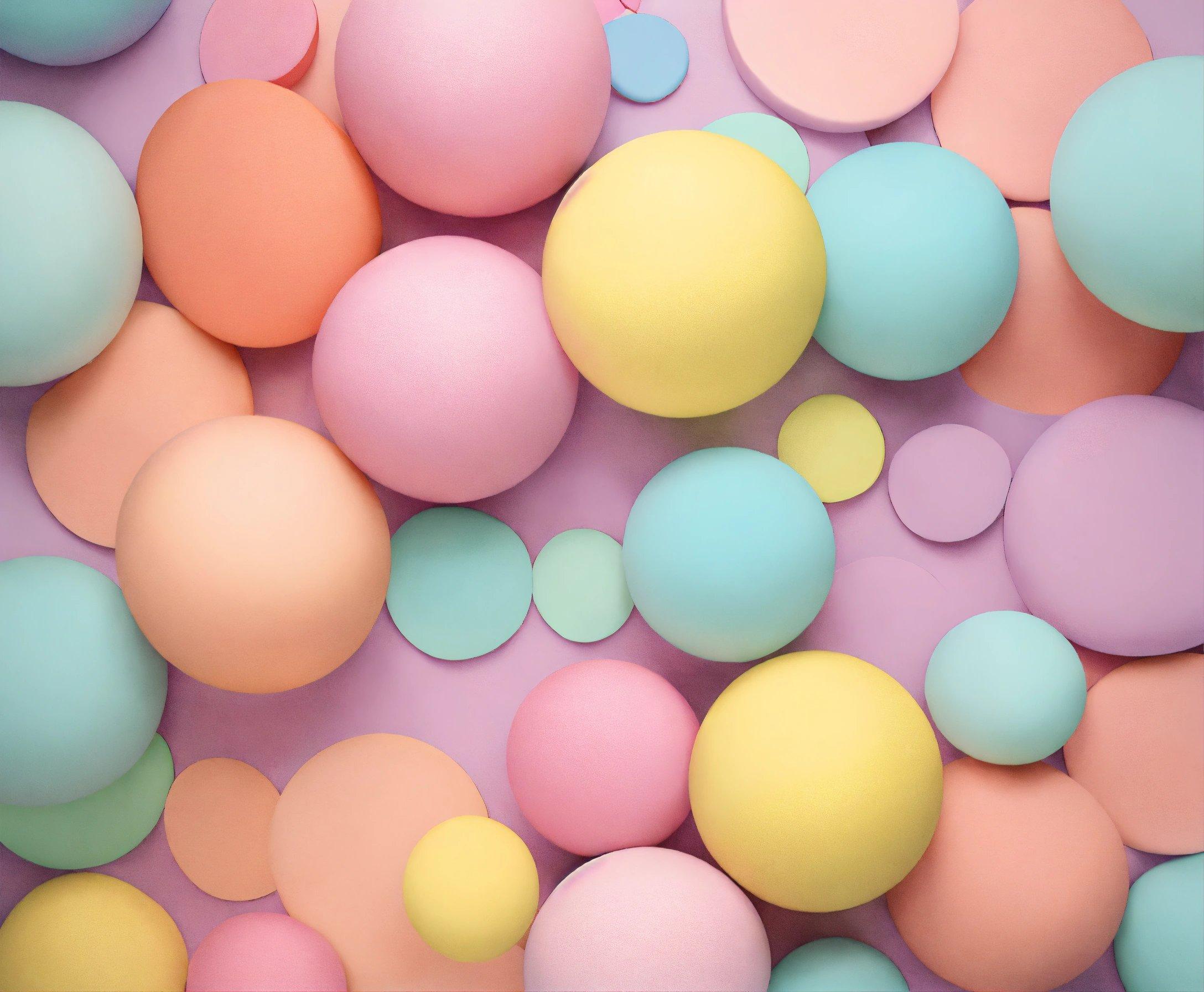 A Group Of Pastel Colored Balls And Confetti