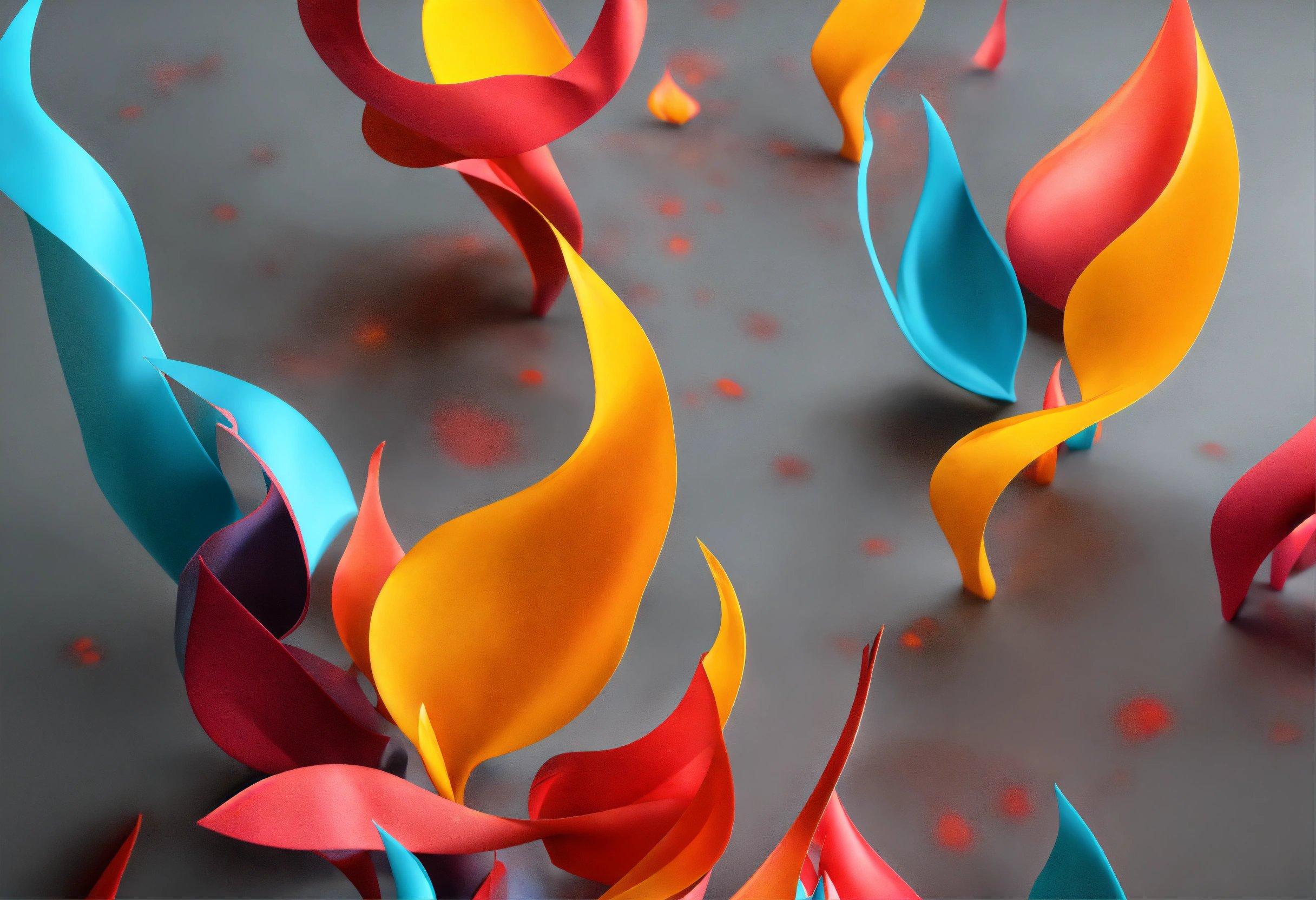 A Group Of Red, Yellow, And Blue Streamers On A Gray Surface